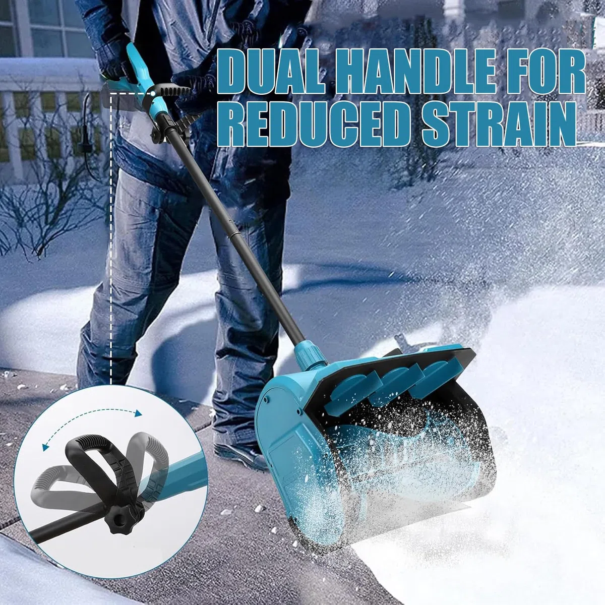 Pala Da Neve Senza Fili, Spazzaneve Pieghevole Alimentato A Batteria, Batteria Agli Ioni Di Litio Da 3000 Mah E Caricabatterie Rapido Inclusi Per La Rimozione Della Neve,Blue-2Batteries