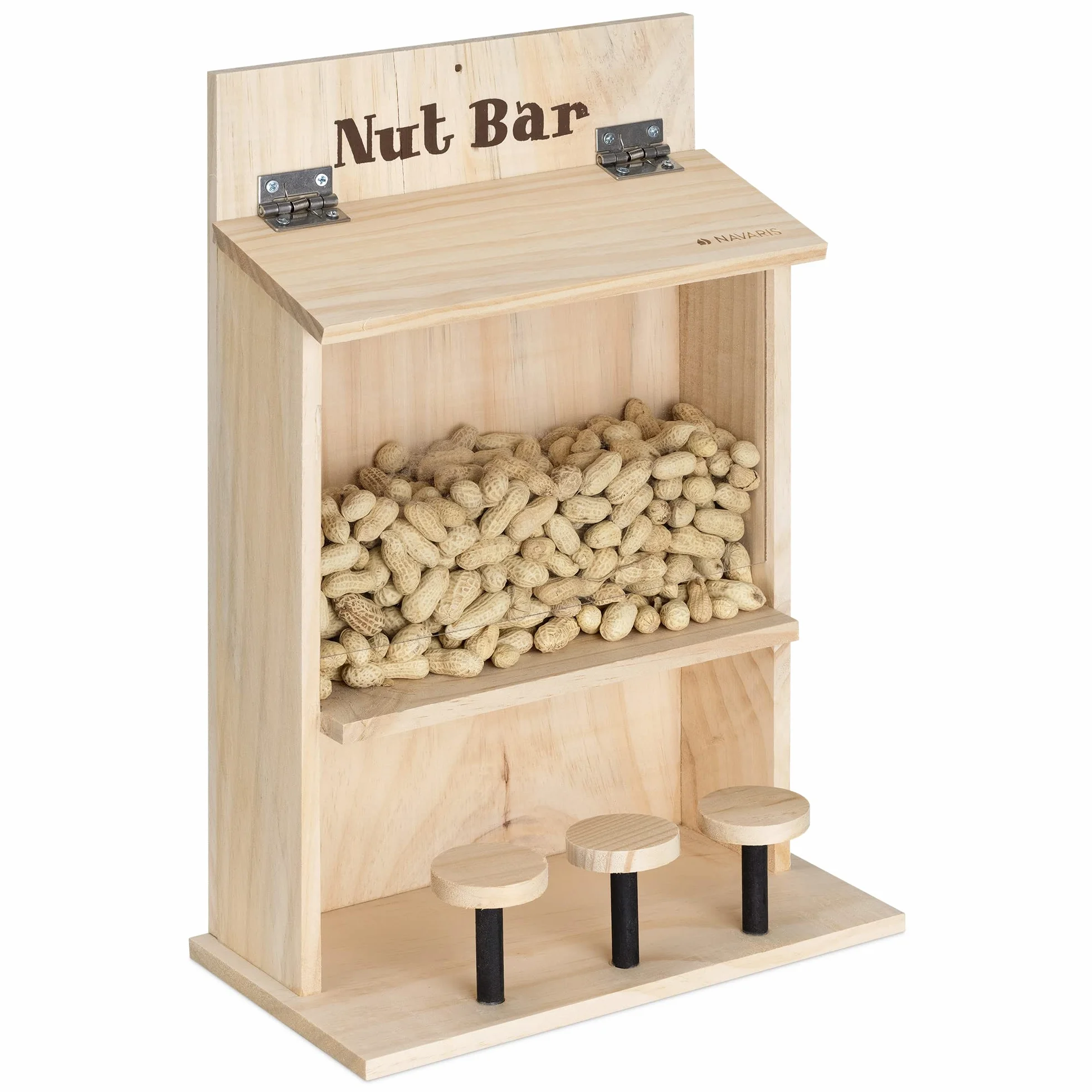 Navaris Mangiatoia per Scoiattoli - Scatola per Alimenti Scoiattolo da Esterno - Squirrel Nut Bar - Alimentatore Decorativo - 42x28x15,5cm - Legno