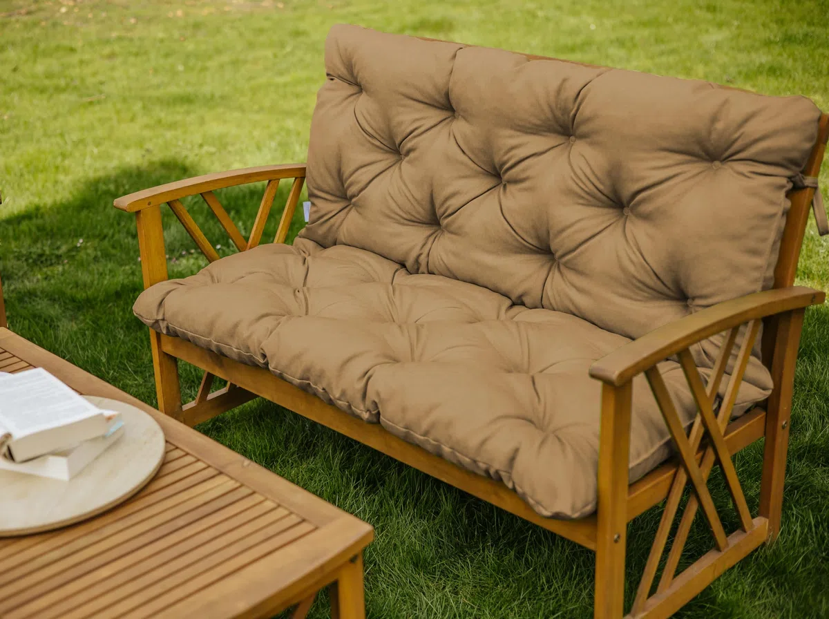 chilly pilley Cuscino Trapuntato Per La Panca Per Lo Dondolo In Due Parti Cuscino Per Mobilli Da Giardino Con Schienale Con Lacci Ampia Scelta Delle Dimensioni E Di Colori (140x50x50, Cappuccino)
