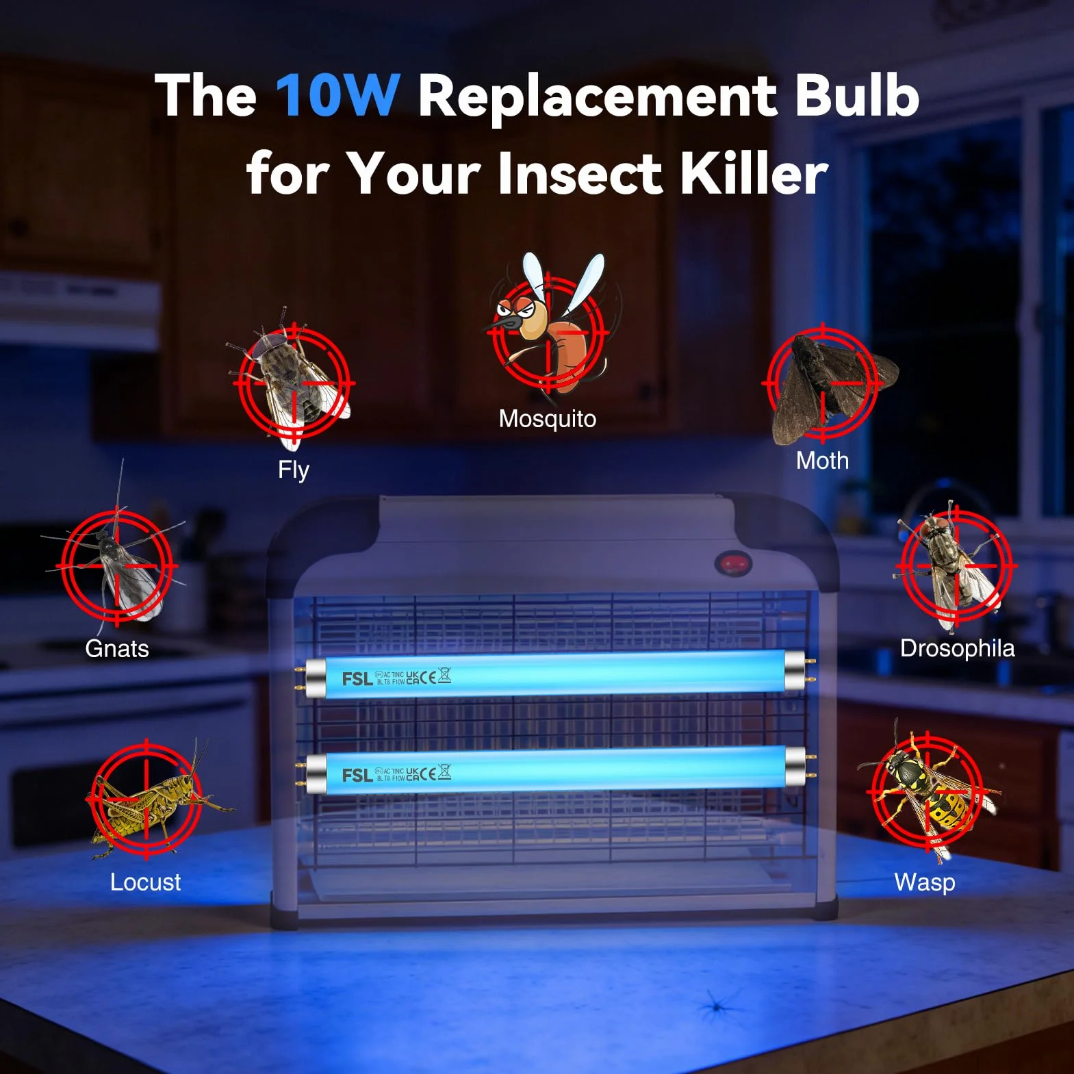 BL T8 F10W Tubo di ricambio per acchiappainsetti, 13 pollici (33 cm), Lampada UV 365 nm | Compatibile con dispositivi elettrici antinsetti, trappole per mosche e lampade UV insetticidev