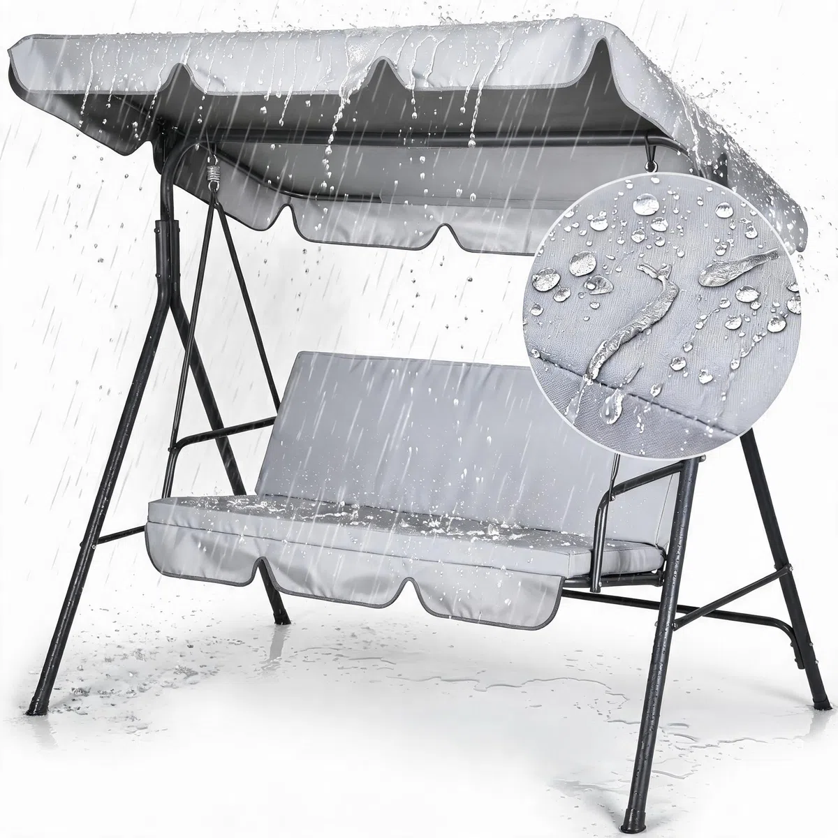 Set di ricambio per dondolo da giardino a tre piedistalli con copertura superiore e coprisedile in tessuto Oxford 210D resistente alle intemperie (grigio, 164 x 114 x 15 cm)