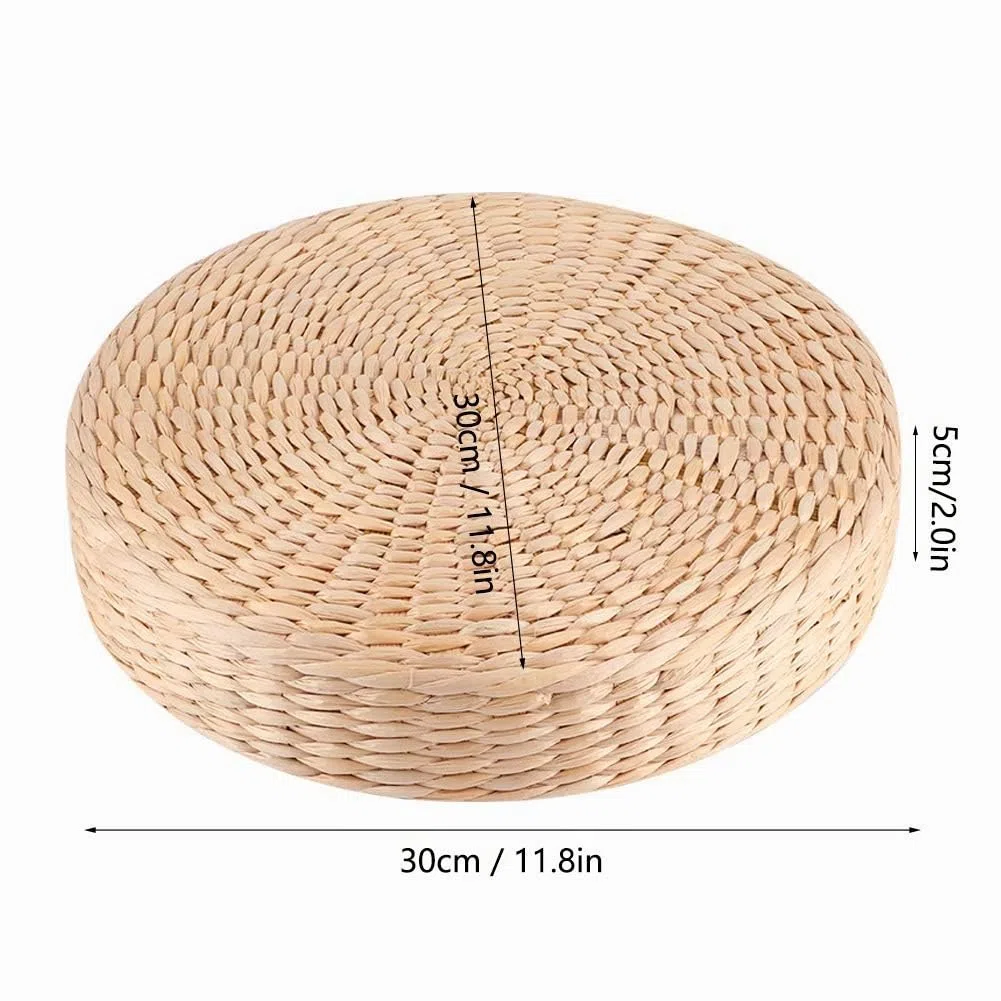 Cuscino Rotondo in Paglia per Giardino, Pouf Tatami Giapponese Spesso per Meditazione, Zen, Yoga (30cm x 5cm)
