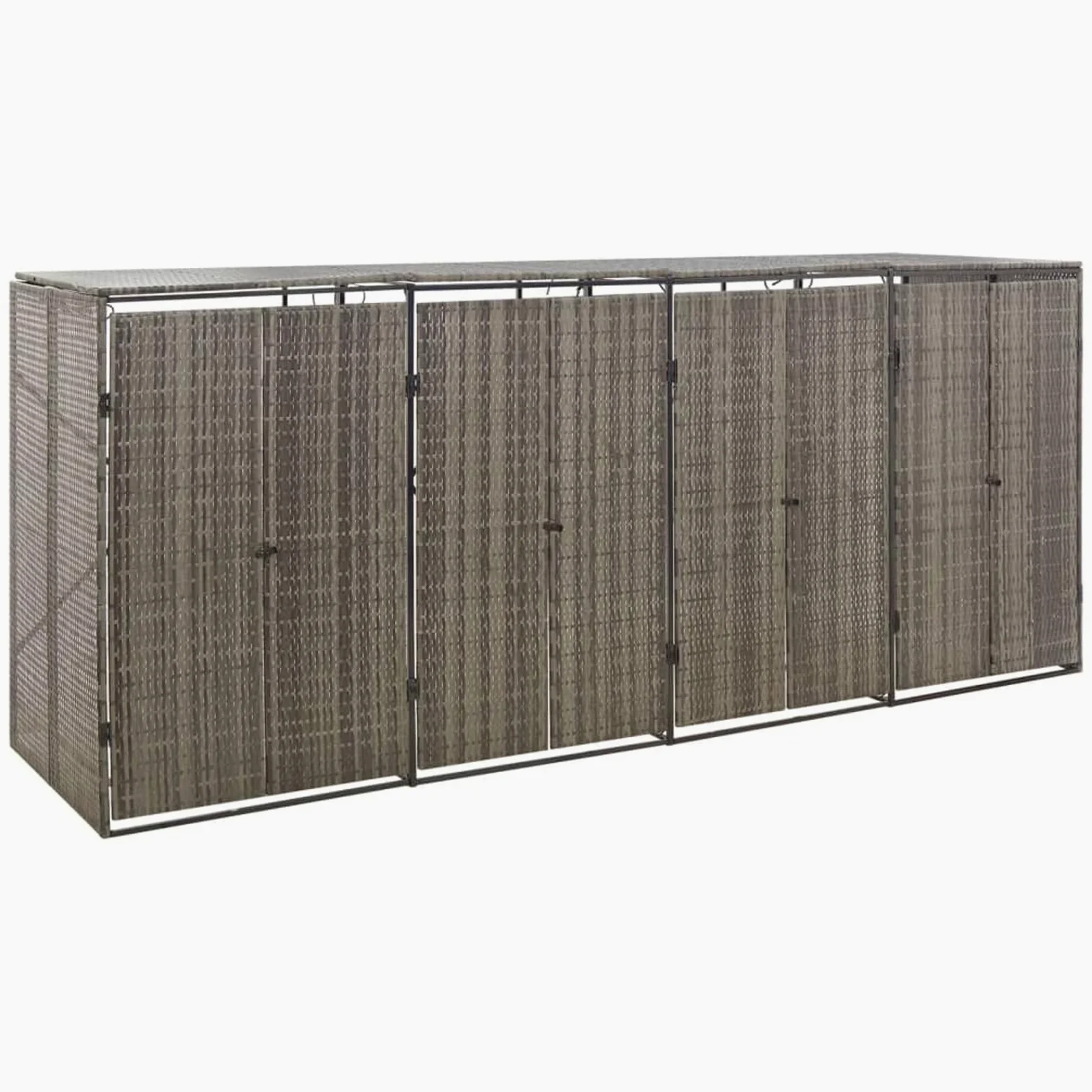 IKAYAA Copri bidoni Spazzatura Esterno 4 posti Bidoni Differenziata Esterno Nascondi bidoni immondizia Esterno Copertura per Bidone in Polyrattan-Grigio-4 Bidoni