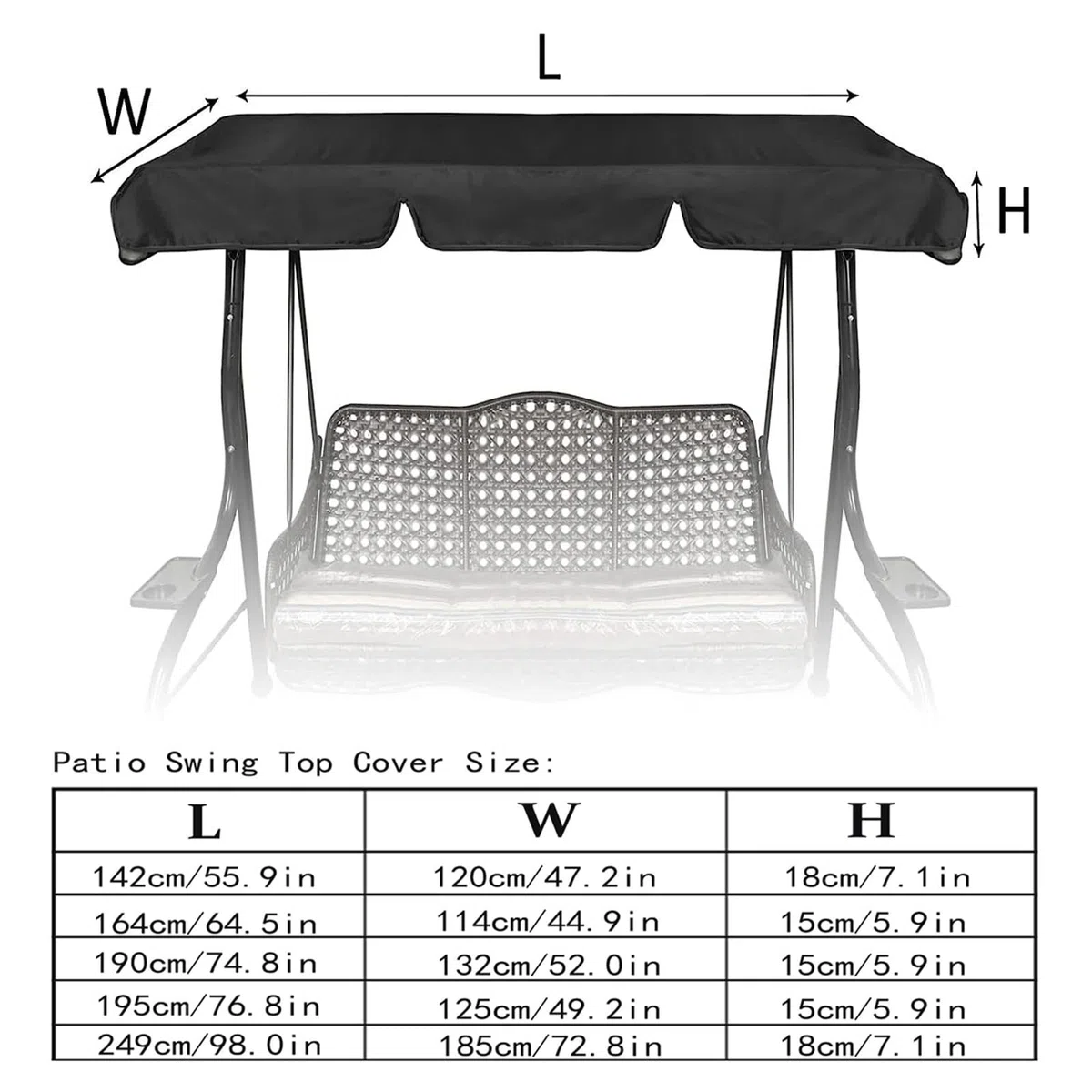 Tettuccio di Ricambio per Dondolo da Giardino 2 Posti 3 Posti 195x125x15cm, Copertura di Ricambio Altalena da Patio Impermeabile Anti-UV Parasole Tettuccio per Dondolo per Esterno