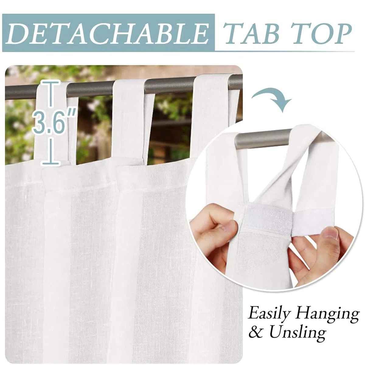 Tende Trasparenti in Lino per Esterni 1-Pezzo per Patio Impermeabili-Divisorio per Interni/Esterni Linguetta Rimovibile Autoadesiva per Gazebo/Cabina (132 x 213cm,White)