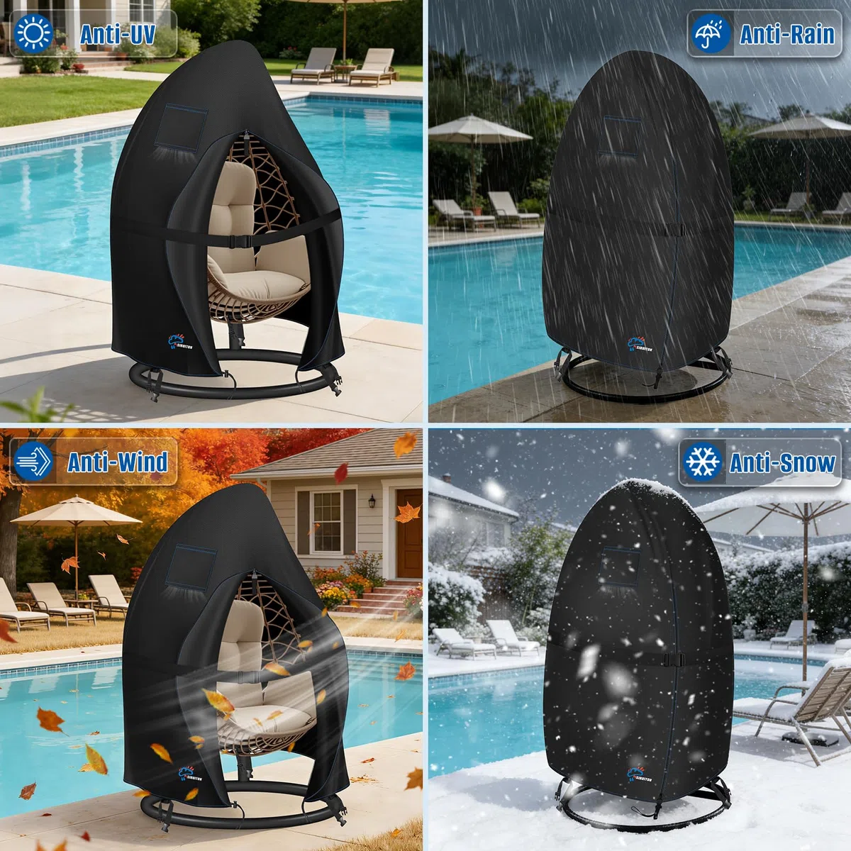 SIRUITON 120x190cm Copertura per Sedia a Dondolo,Fodera di Protezione per 2 Antipolvere per Sedia Sospesa,Oxford 420D Impermeabile