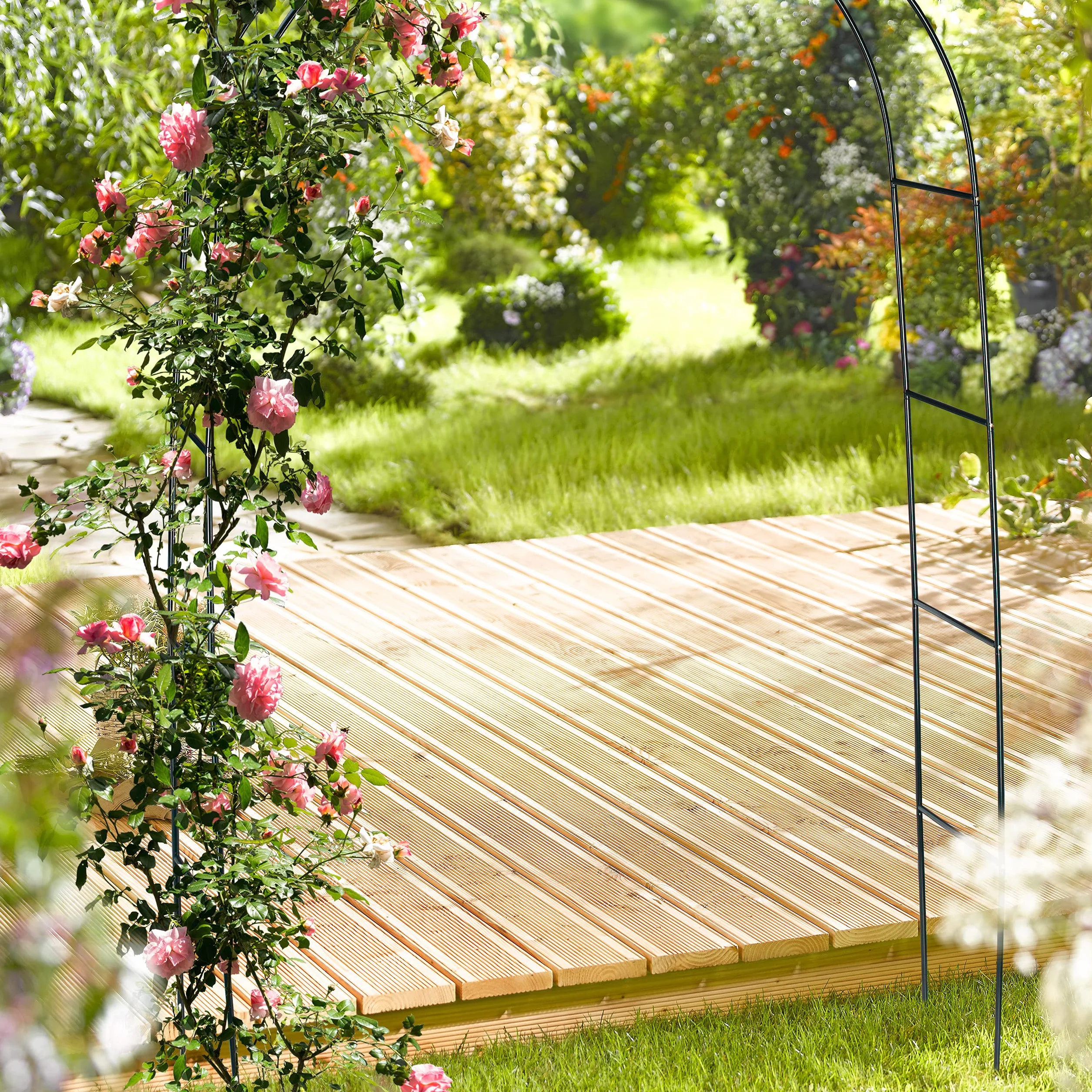 Relaxdays Arco per Rose, Rampicanti, Decorazione da Giardino, Sostegno per Piante, Supporto in Metallo, 240 cm, Verde
