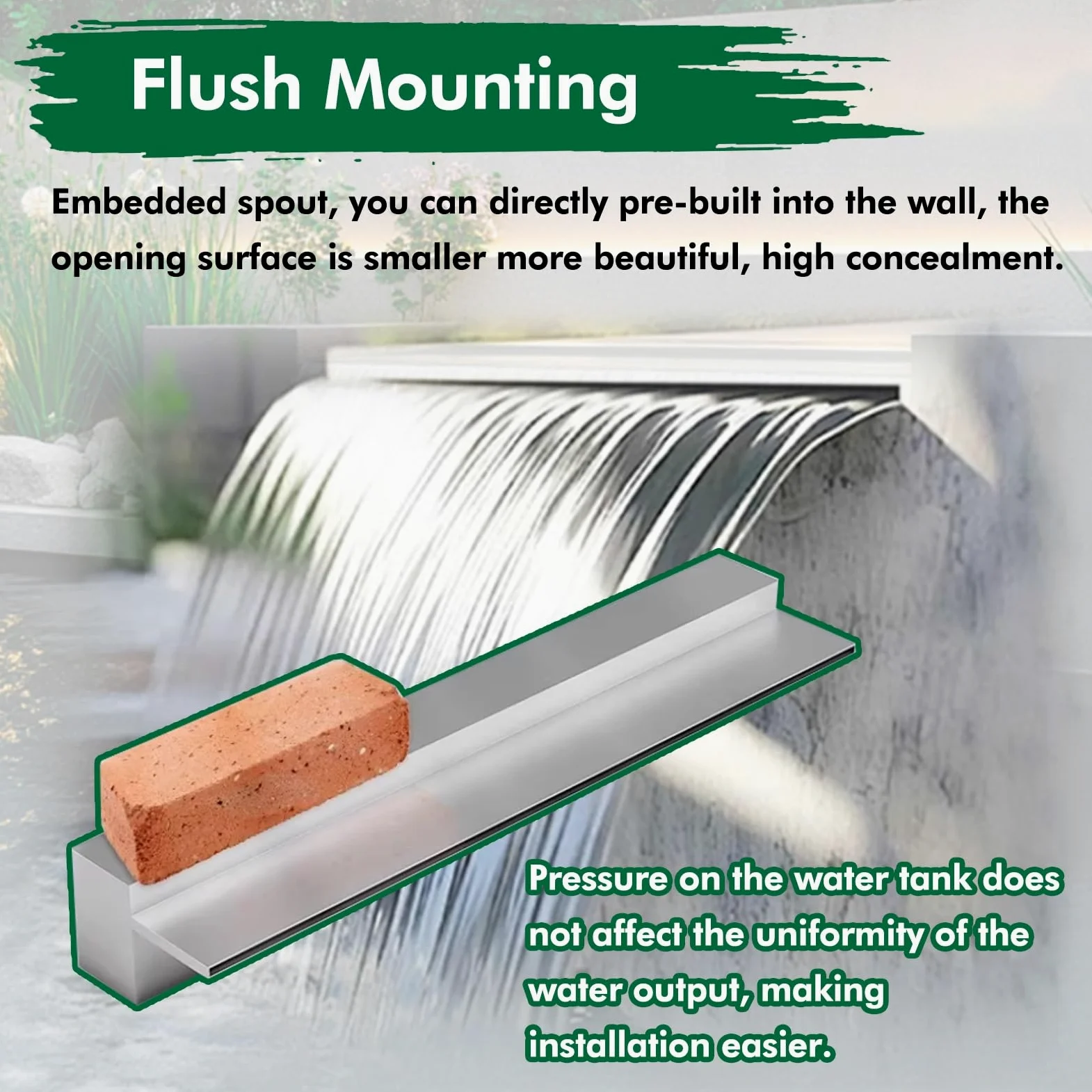 Fontana extra lunga da 60 cm per stagno, per piscine, patii e giardini, fontana nera con connettore per un flusso migliore