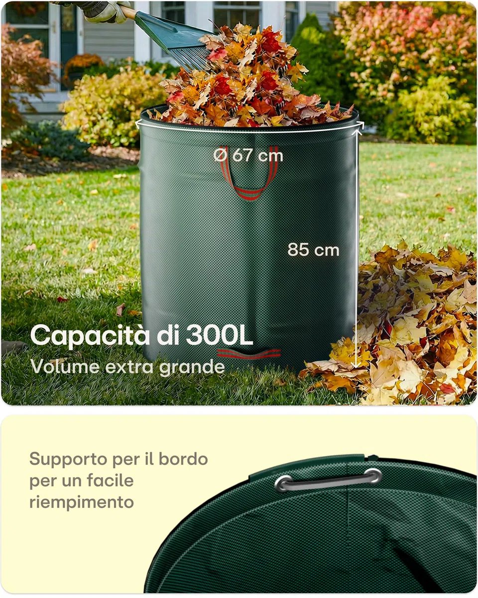 Praknu 3 Sacchi Giardinaggio 300 Litri - 4 Maniglie Resistenti - Stabile - Pieghevole - Riutilizzabile - Polipropilene Robusto