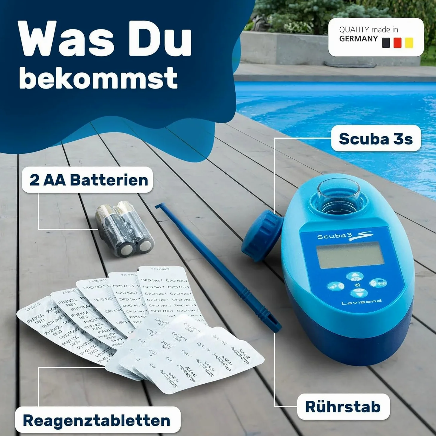 Lovibond Scuba3s Pool Misuratore elettronico per piscina con NFC e applicazione - 11 parametri acqua - Qualità dell'acqua - Piscina IPX7 - Facile da usare