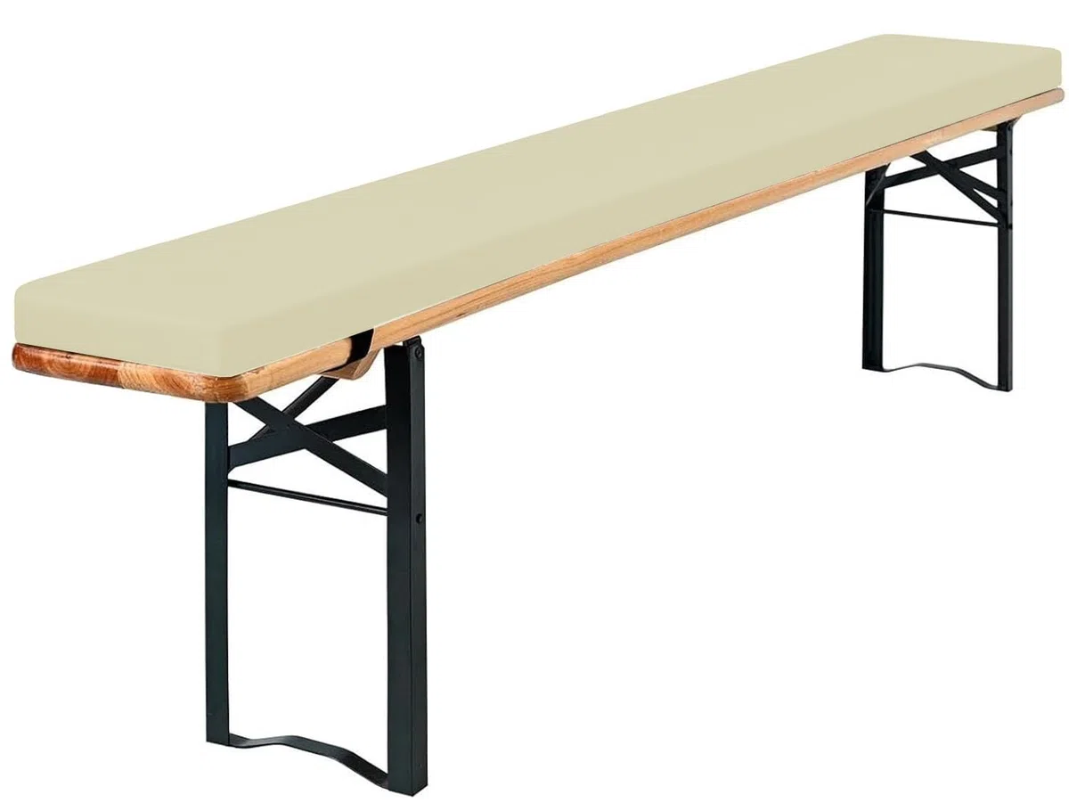 Cuscini Imbottiti per Panche 120x40 100x40 80x40 220x25 in Lino di Cotone, Cuscino per Panchina da Birra per Sagre, Giardino, Feste all’Aperto, Antiscivolo con Fibbia(Beige,180x25x3cm)