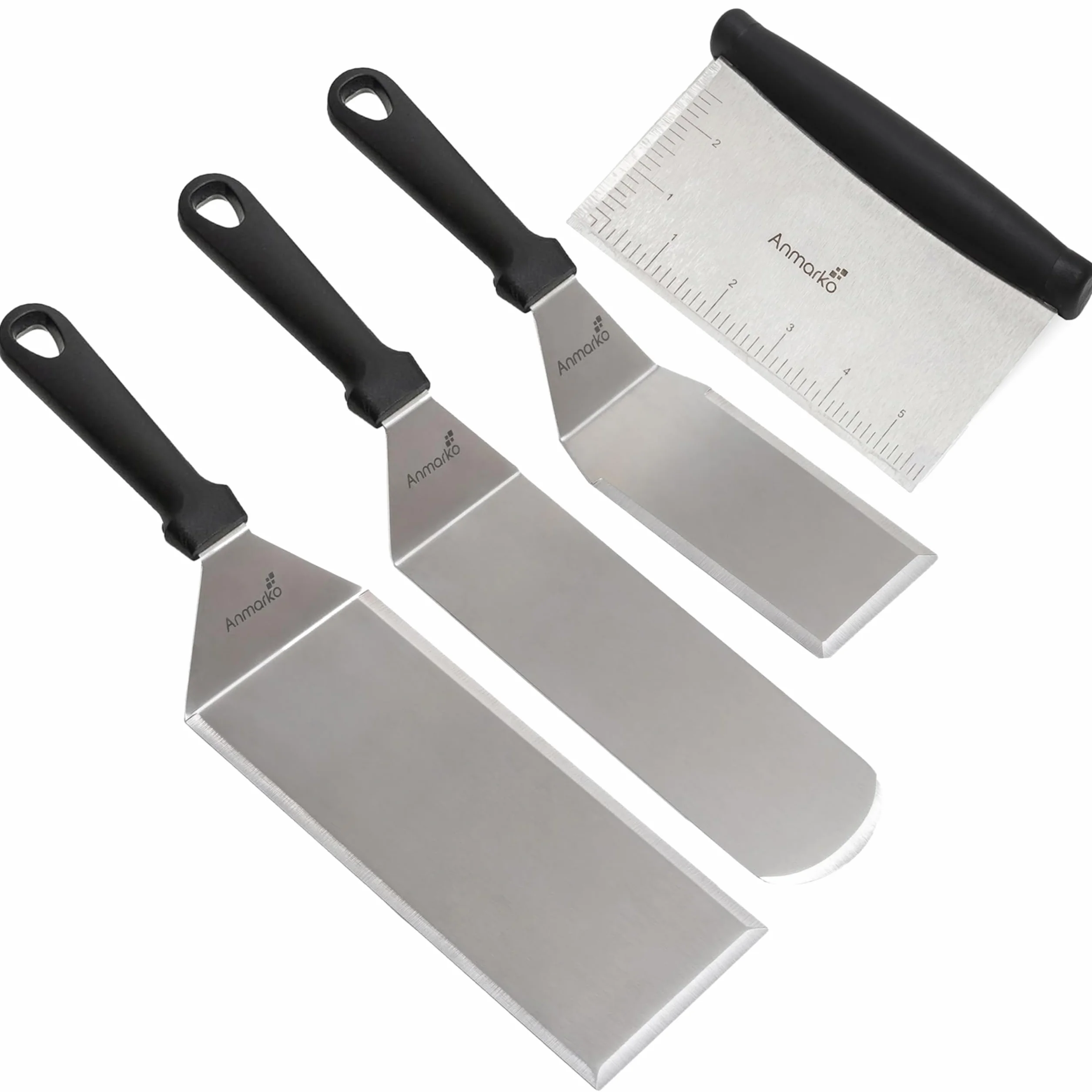 Anmarko - Spatole in acciaio inox, raschietto, spatola piatta, spatola per pancake, paletta per hamburger, utensili in metallo per barbecue e griglia, accessori per piastra in ghisa, prodotto da