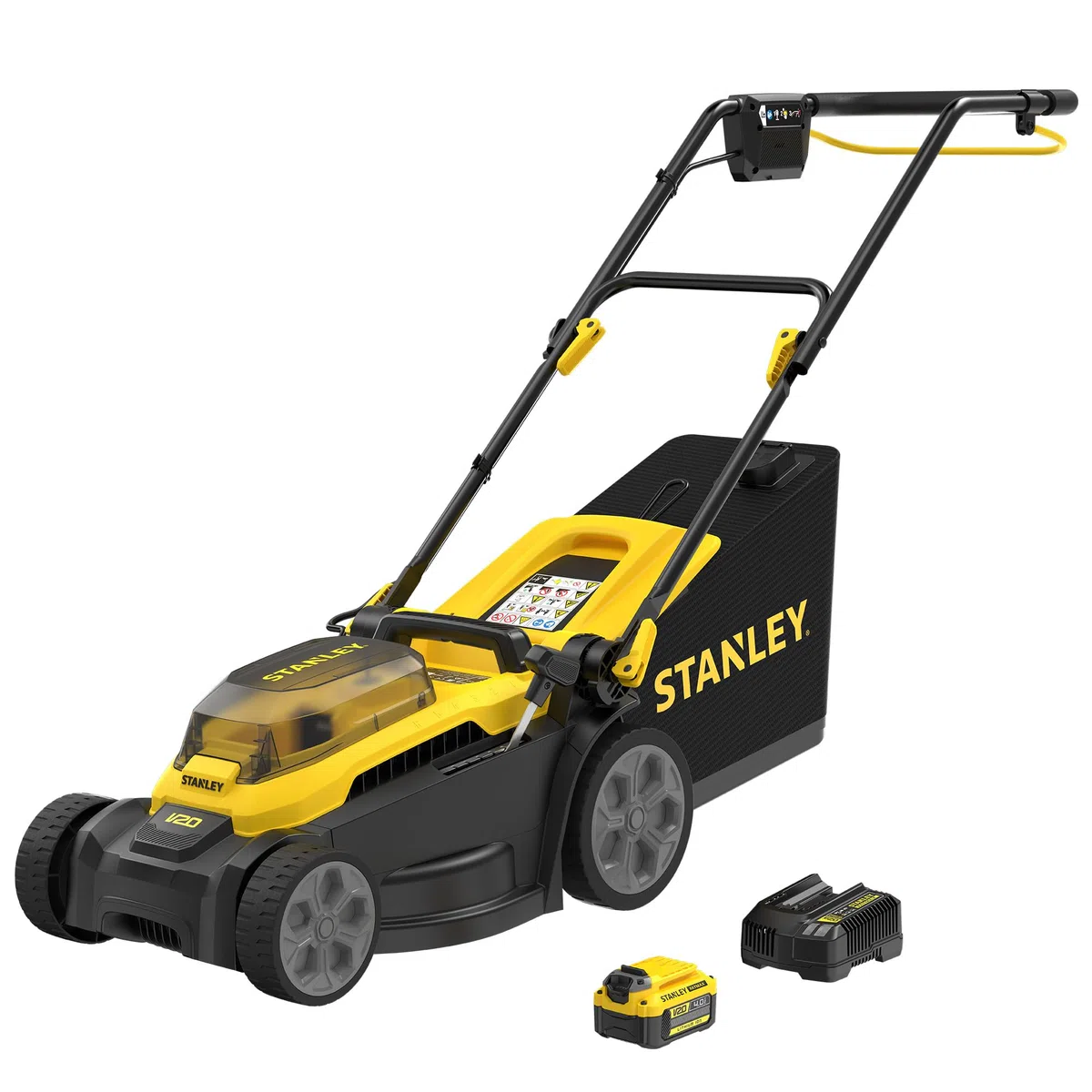 STANLEY V20 Cordless Brushless 34cm Walk-Behind Mower, include batteria Li-Ion 4Ah e caricatore 2A, 18V, SCMWP3401M1-QW