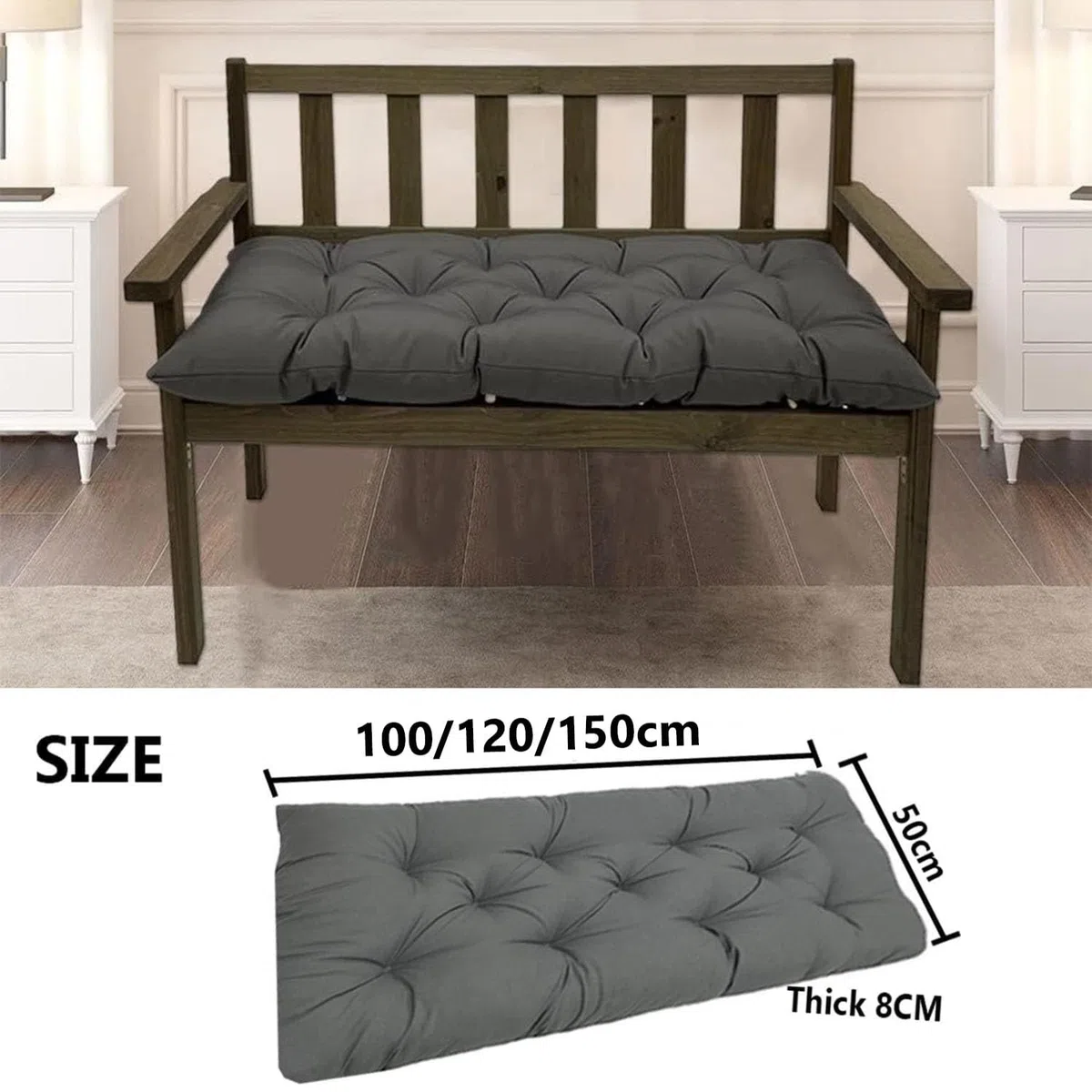 Cuscino per Panca 110x50cm, Morbido e Resistente, Adatto per Interno ed Esterno, Grigio Chiaro