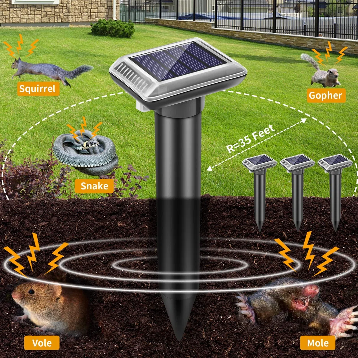 Dissuasori per Talpe Ultrasuoni Solare Scaccia Anti Talpe - IP65 Impermeabile Ultrasuoni dissuasore per gatti, Animali, Gopher, Serp