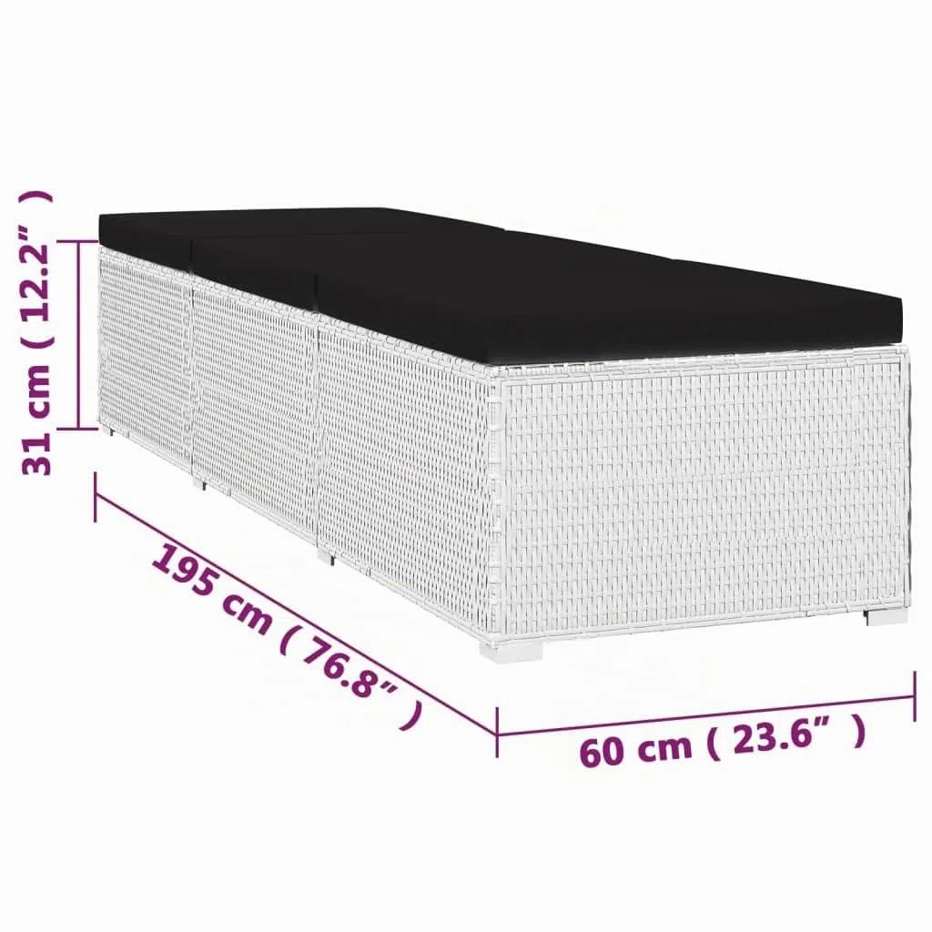 vidaXL Lettini Prendisole con Tavolino 3 pz in Polyrattan Bianco