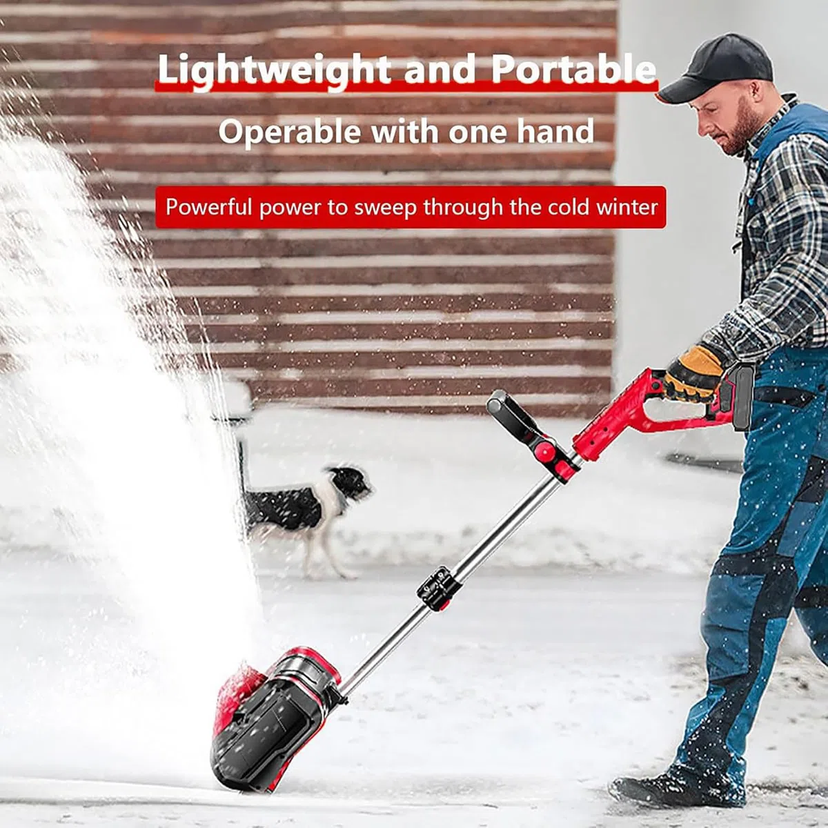 Spazzaneve elettrico senza fili, 1200 W, pala da neve portatile con 2 batterie e caricabatterie, asta telescopica 93-125 cm, distanza di lancio 8 m, per patio e fattoria