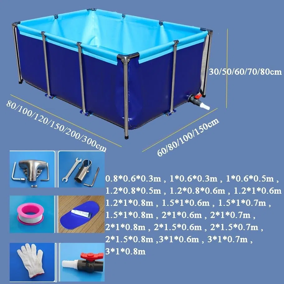 Laghetto mobile per pesci, piscina fuori terra per Koi e aragosta, telaio in acciaio con valvola di scarico, resistente per la coltivazione dei pesci