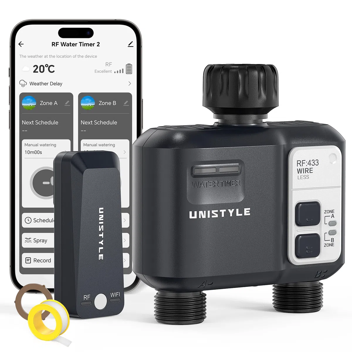 Centralina Irrigazione WiFi 2 Vie | Irrigazione Giardino Semplice Tramite APP, 5 Programmi di Irrigazione Indipendenti, Smart Timer, Programmatore Irrigazione Automatico a Doppia Modalità