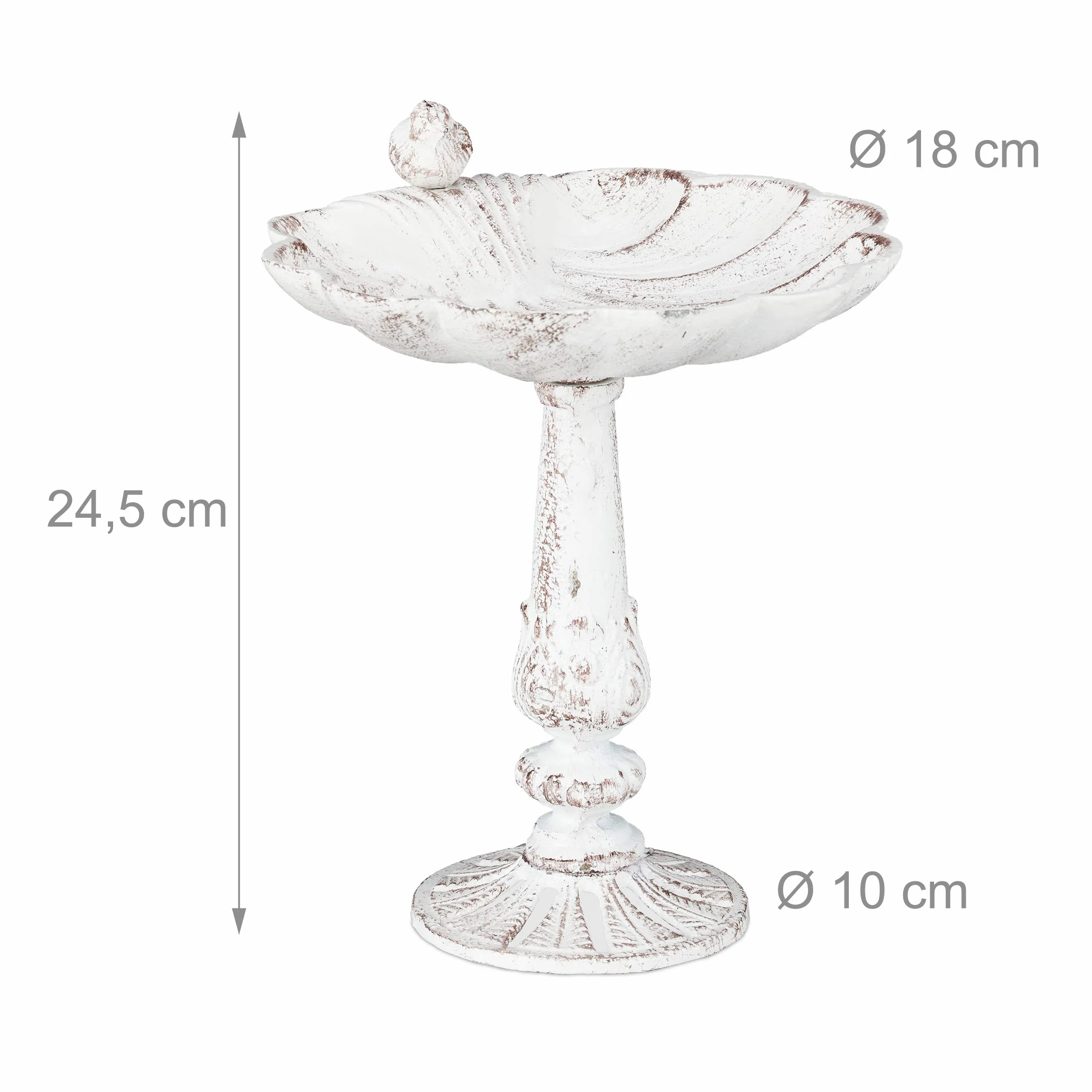 Relaxdays Abbeveratoio, Vaschetta per Uccellini da Terra, Decorazione da Giardino, Accessori per Uccelli, Deco, Bianco