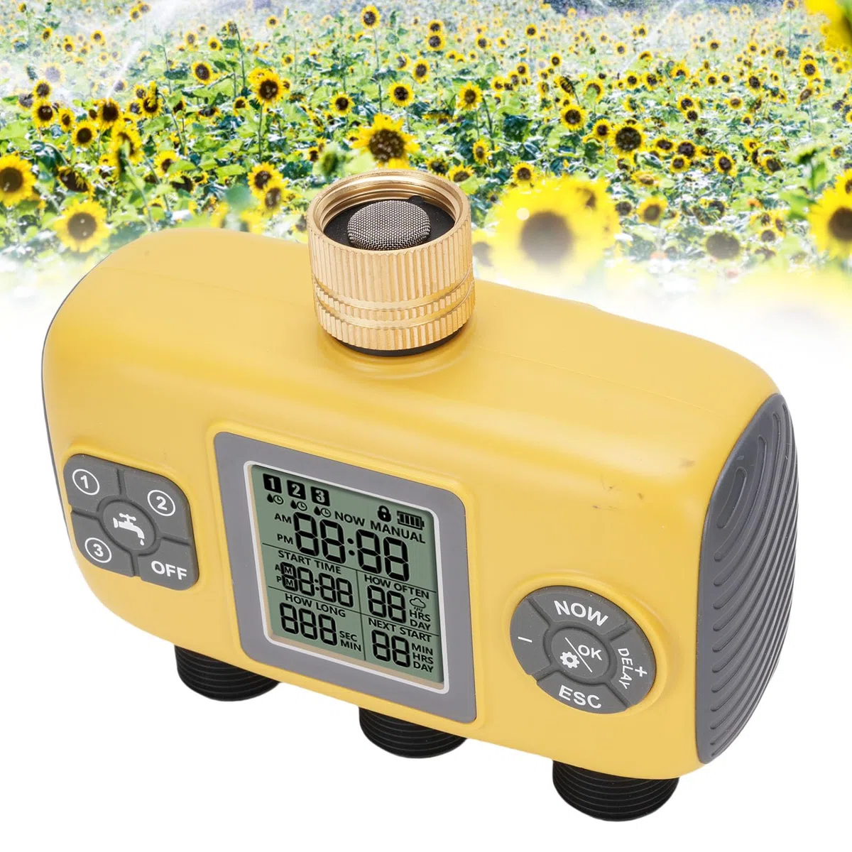 3 uscite timer irrigatore timer digitale per irrigazione con ritardo pioggia controller automatico per irrigazione per giardino prato ABS nero 5,1x6,1 pollici