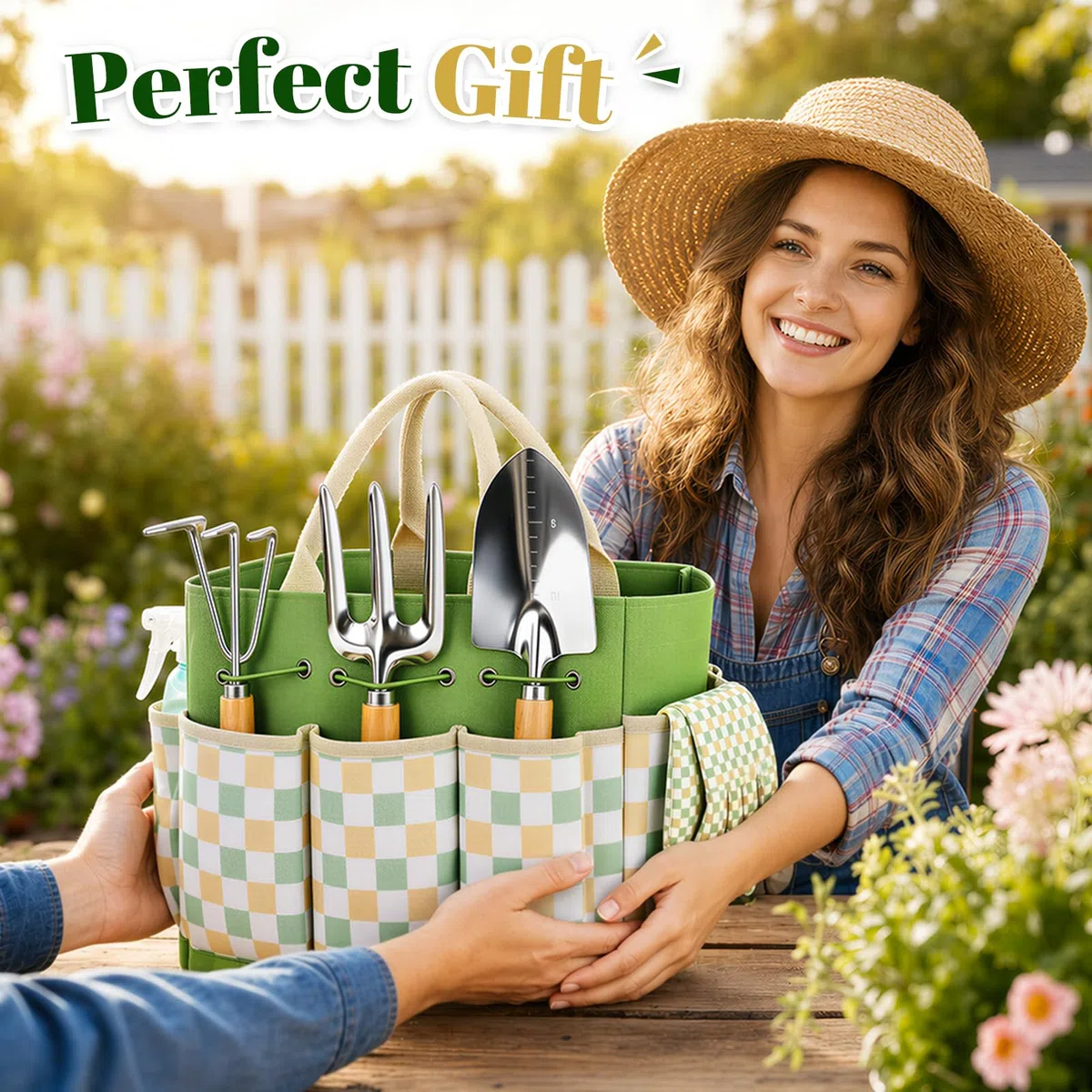 Set di attrezzi da giardinaggio, 9 pezzi, resistenti, con borsa resistente, attrezzi da giardino ergonomici resistenti alla ruggine, ideale come regalo per donne, giardinieri, giardinieri principianti