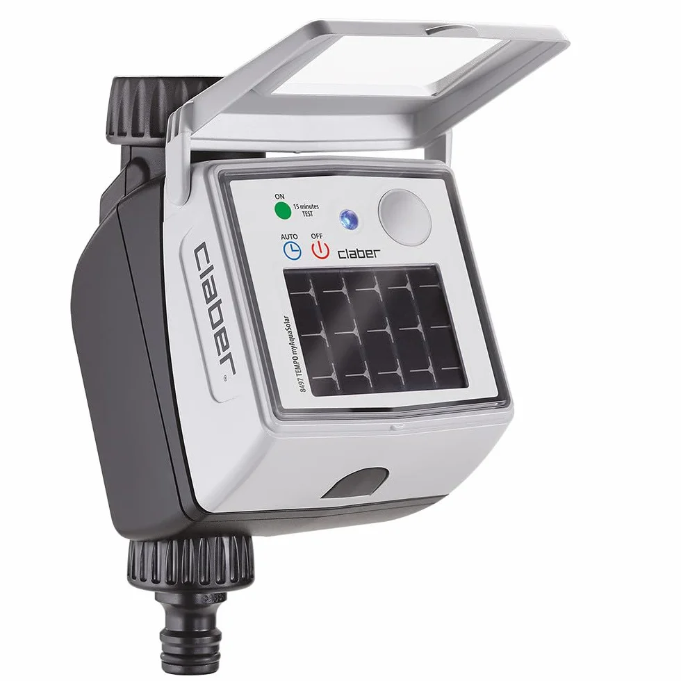 Claber Tempo myAquaSolar – Programmatore 1 via con pannello solare integrato, controllo smart Bluetooth® tramite app myClaber, 2 programmi, senza batterie, attacco 3/4”, compatibile sensore pioggia.