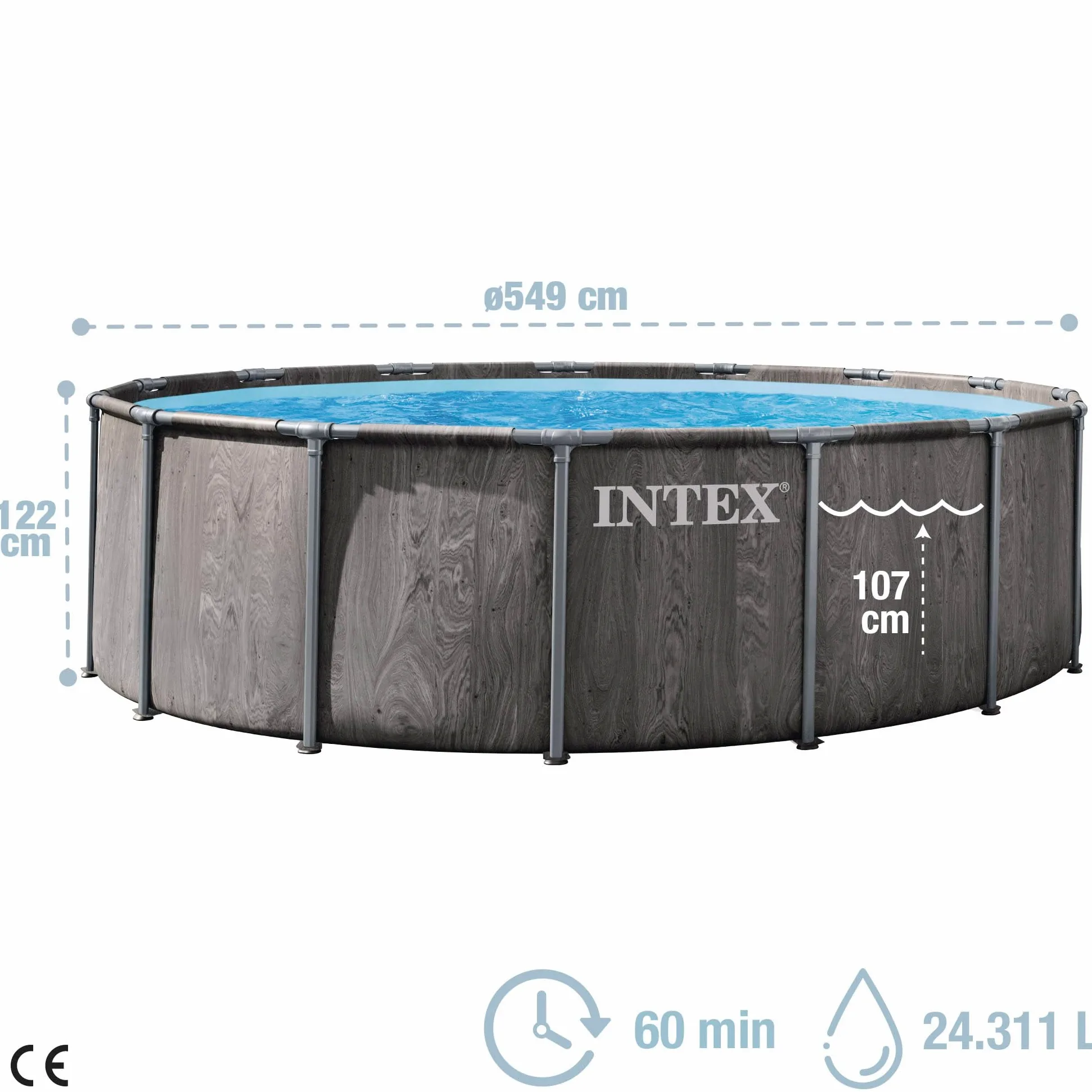 Intex 26744ND 5.49m x1.22m Greywood Prism Frame Premium Pool Set (Includes Filter Pump, Safety Ladder, Ground Cloth, Pool Cover)