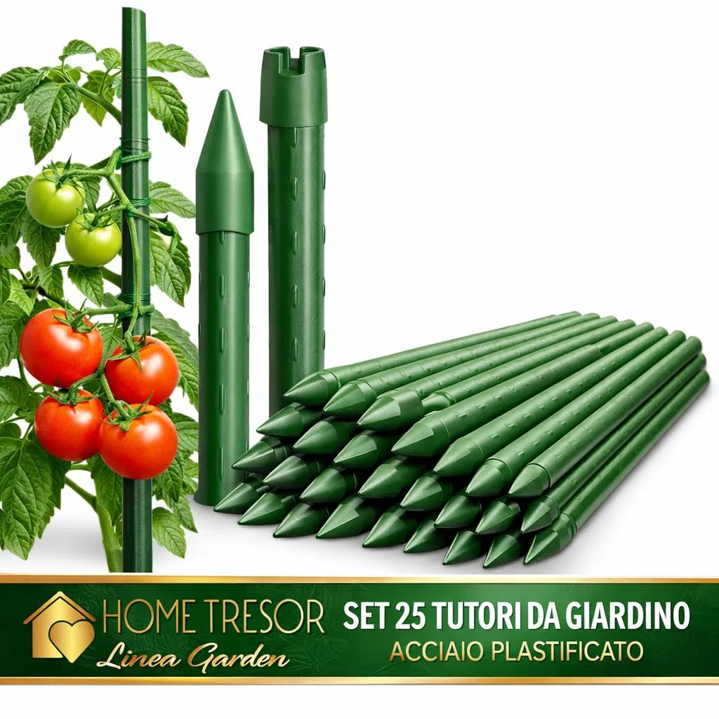 Set 25 Paletti per Piante Rampicanti e Pomodori in Acciaio Plastificato Bastoncini Supporto Resistenti per Orto Giardino Pali Tutori Sostegno Antiruggine Cetrioli Fiori Verdure Piante (150 cm x 11 mm)
