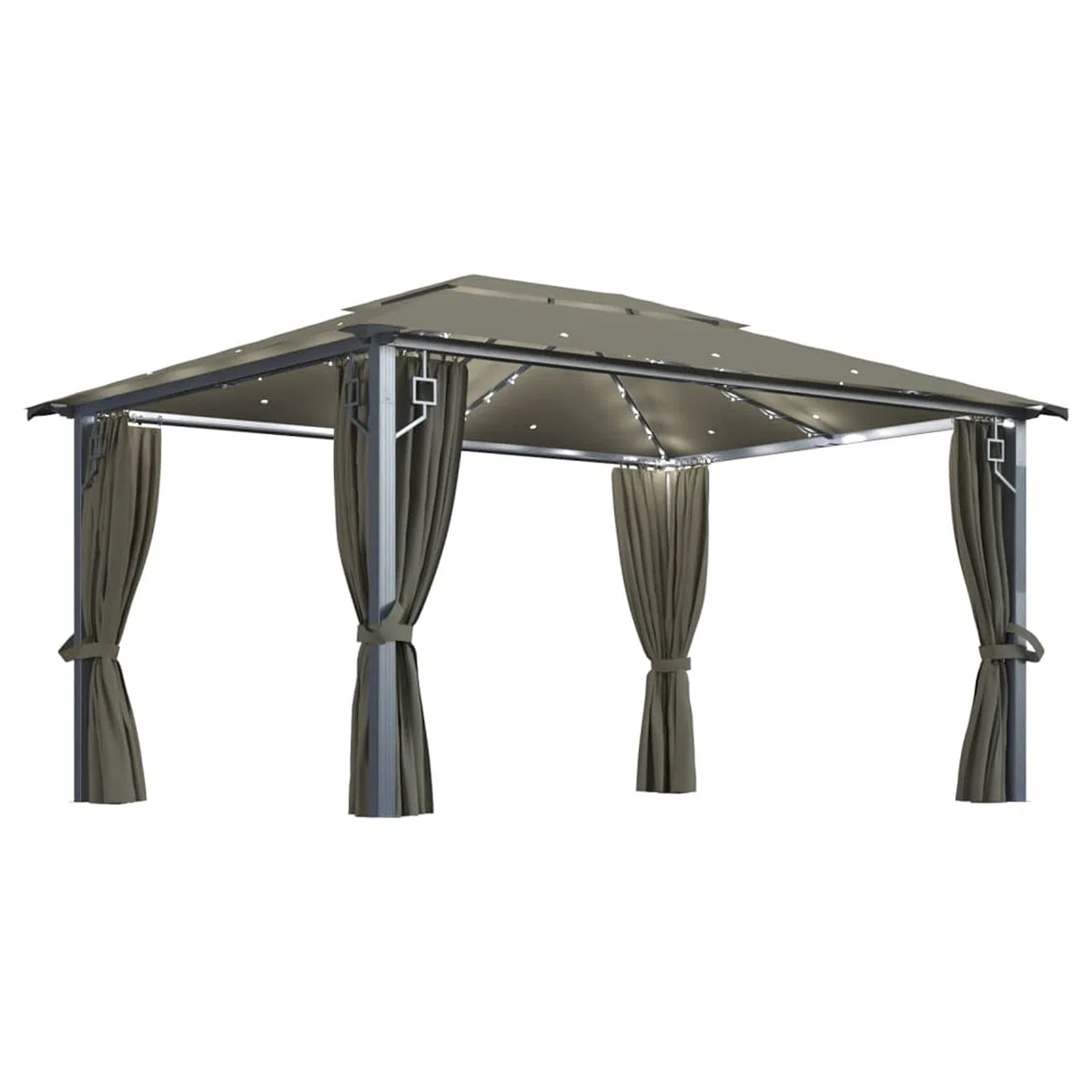 Gecheer Gazebo con Tende e Luci a LED, Gazebo per Esterno, Pergola con Tela, Gazebo da giardino, Gazebo per feste, Gazebo con Zanzariera, Padiglione 4x3m Tortora, Alluminio
