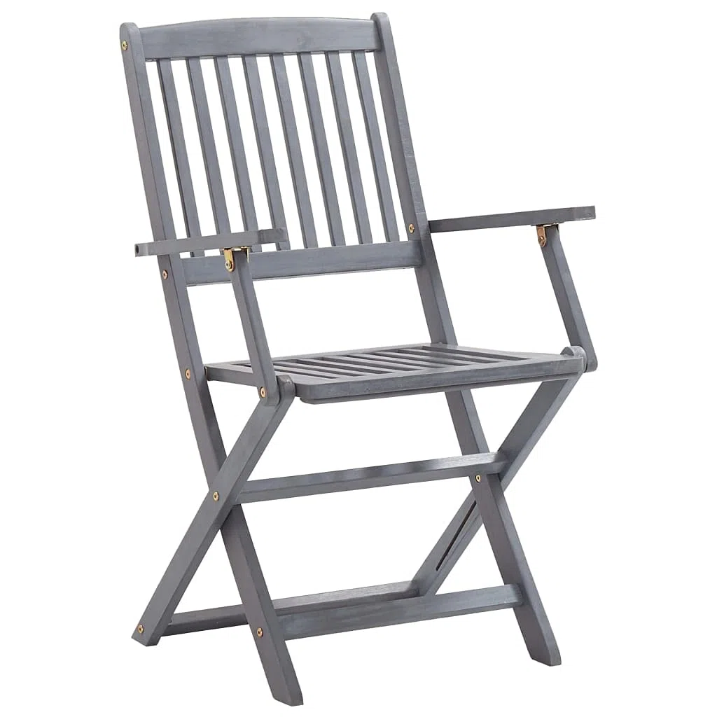 Set da pranzo da giardino in legno massello di acacia grigio con 1 tavolo da pranzo e 4 sedie pieghevoli, resistente alle intemperie e durevole, carico massimo 110 kg per seduta