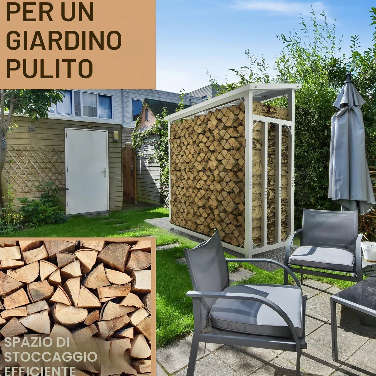 Portalegna da Esterno Coperto con Tetto 188x70x188 cm Argento Zincato | 45 kg, Metallo, Capacità 3t, Con Telone, Legnaia da Esterno