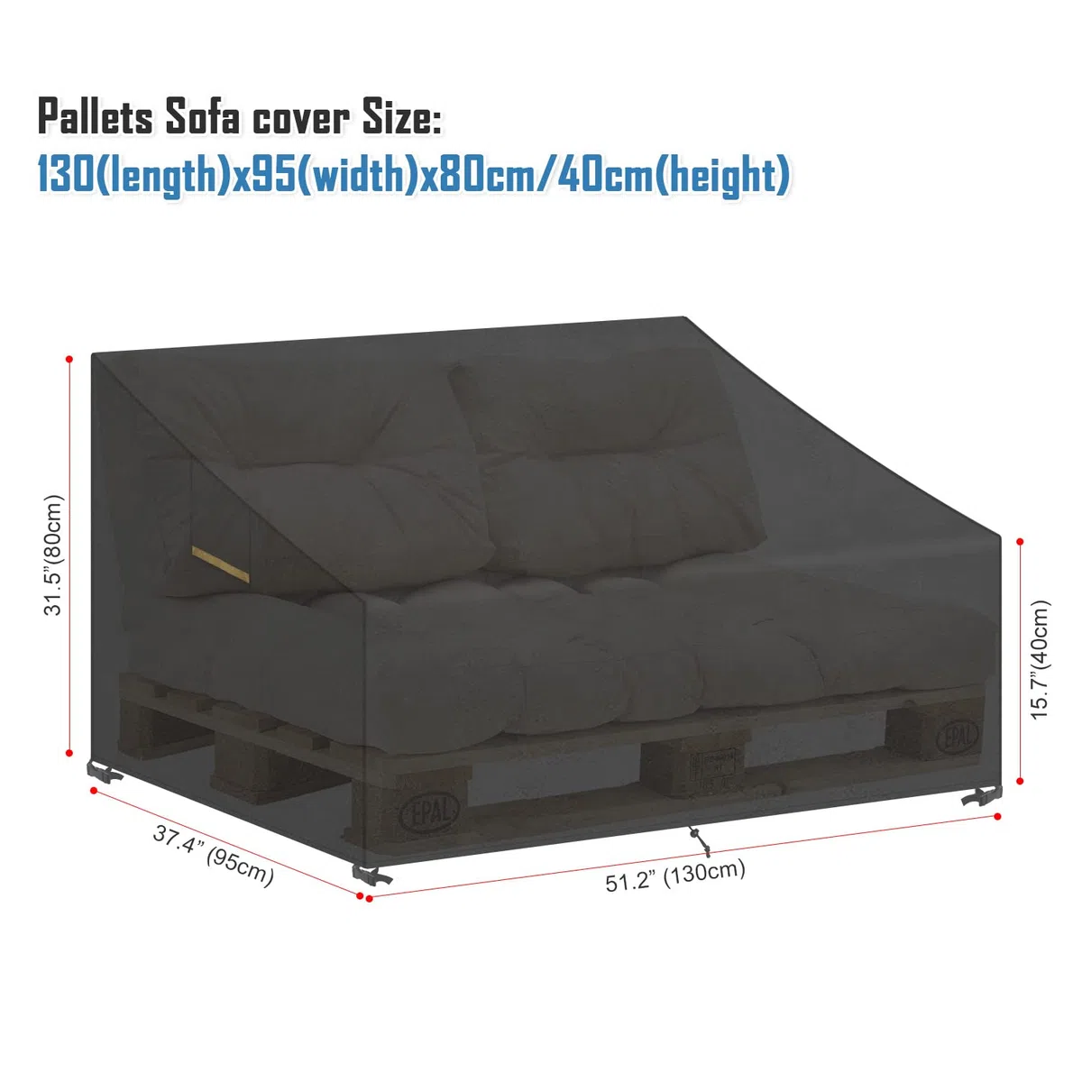 VANSHEIM Copertura Divano Pallet Copertura Impermeabile per Divani Pallet Telo copridivano per Pallet Copertura per Panca in Pallet Antipolvere Protezione UV Tessuto Oxford 130x95x80/40cm
