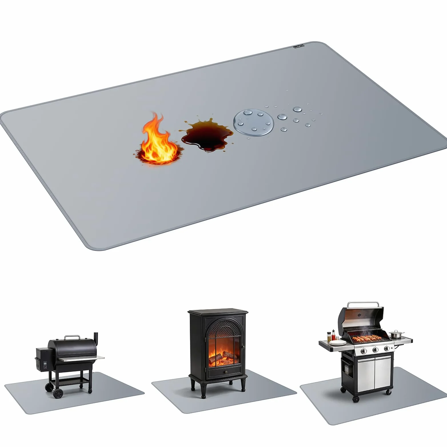 PAWBOSE Tappetino per barbecue da 160 x 122 cm, per barbecue all'aperto, a prova di fuoco su entrambi i lati, per patio e terrazza, impermeabile, a prova di olio, tappetino protettivo per caminetto