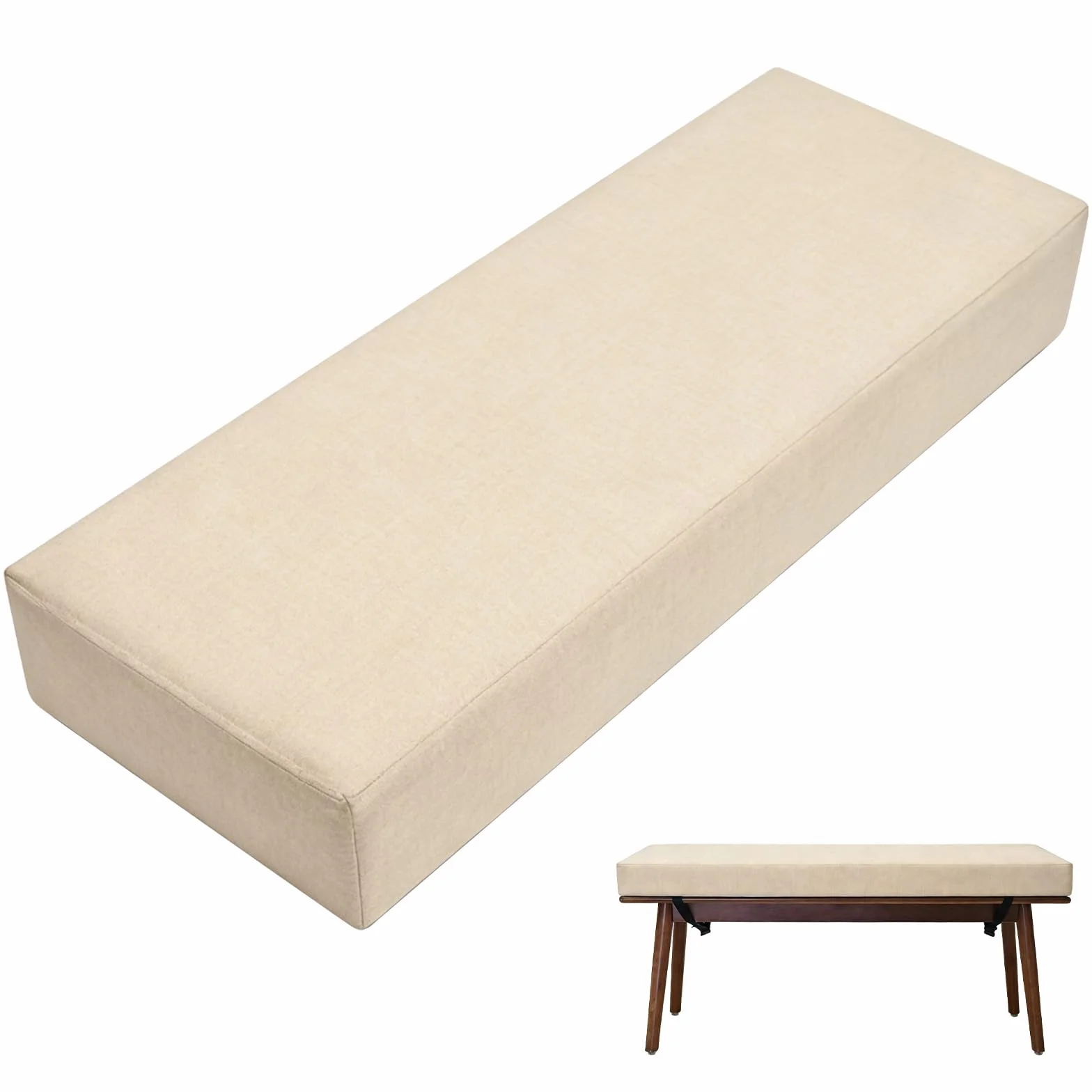 Cuscino per panchina, cuscino di ricambio, 80 x 40 x 5 cm, antiscivolo, per panca da giardino, rimovibile, per esterni, terrazza, interni (beige)