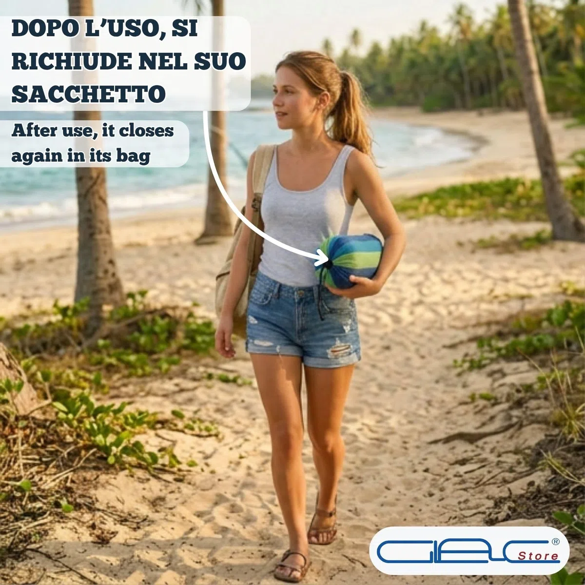 Amaca in Poliestere, 200 x 100 cm, Portata 150 kg, Leggera 800 g, con Corde, per Giardino, Campeggio, Spiaggia (Blu)