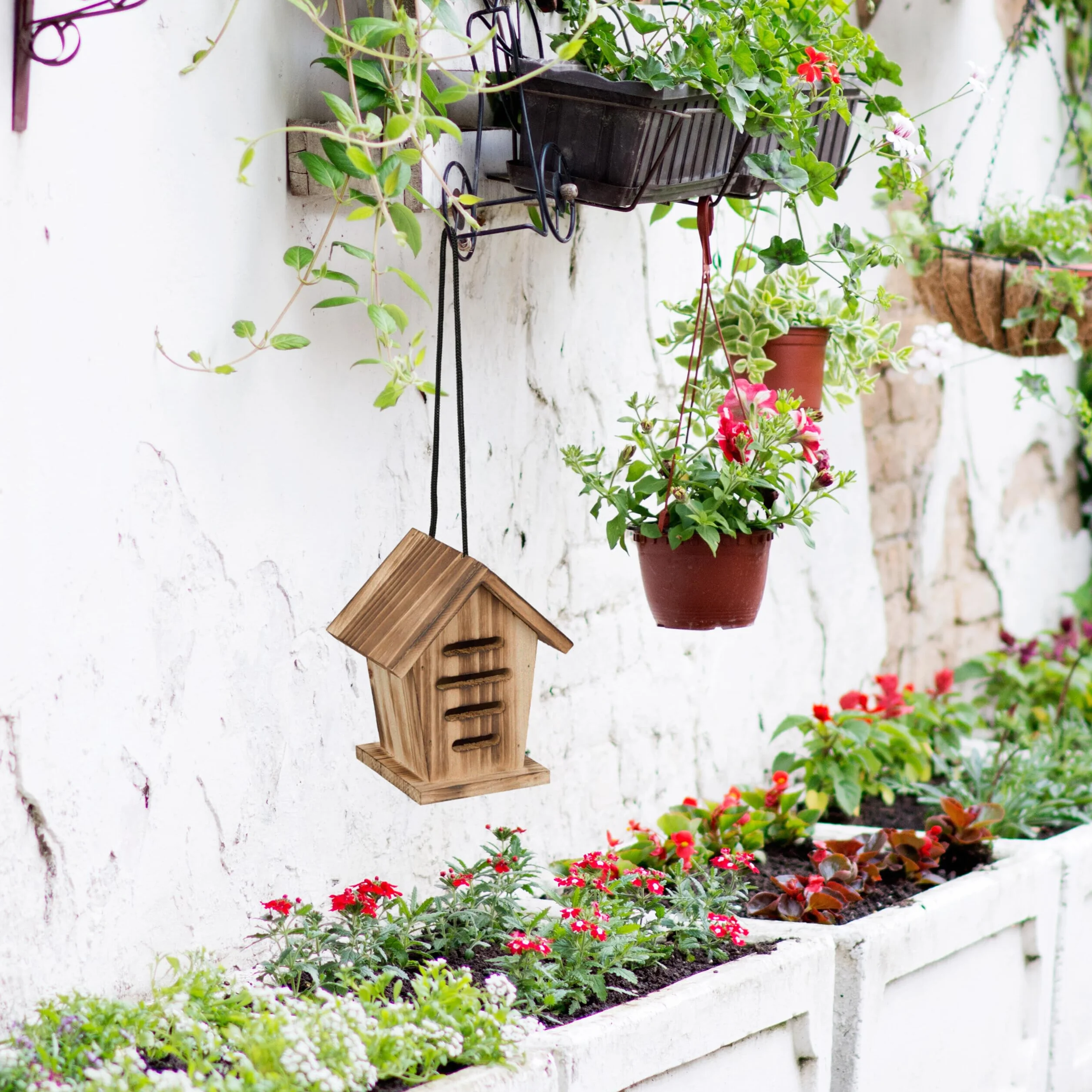 Relaxdays Casetta per Coccinelle, Set da 2 Case in Legno Fiammato da Appendere in Giardino, Hotel per Insetti, Marrone