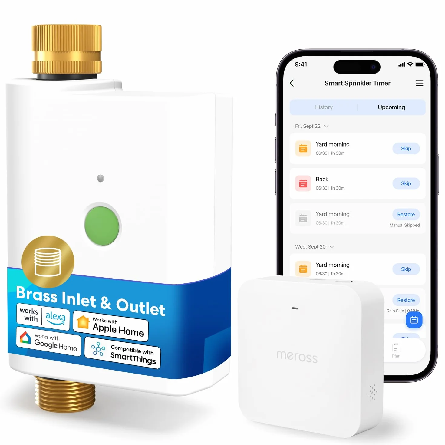 Meross Centralina Irrigazione WiFi MST100, Irrigazione Automatico & Controllo Remoto, Rinvio Pioggia & Monitoraggio Consumo Acqua, Compatibile con Apple HomeKit, Alexa e Google Home, Bianco, 2.4GHz