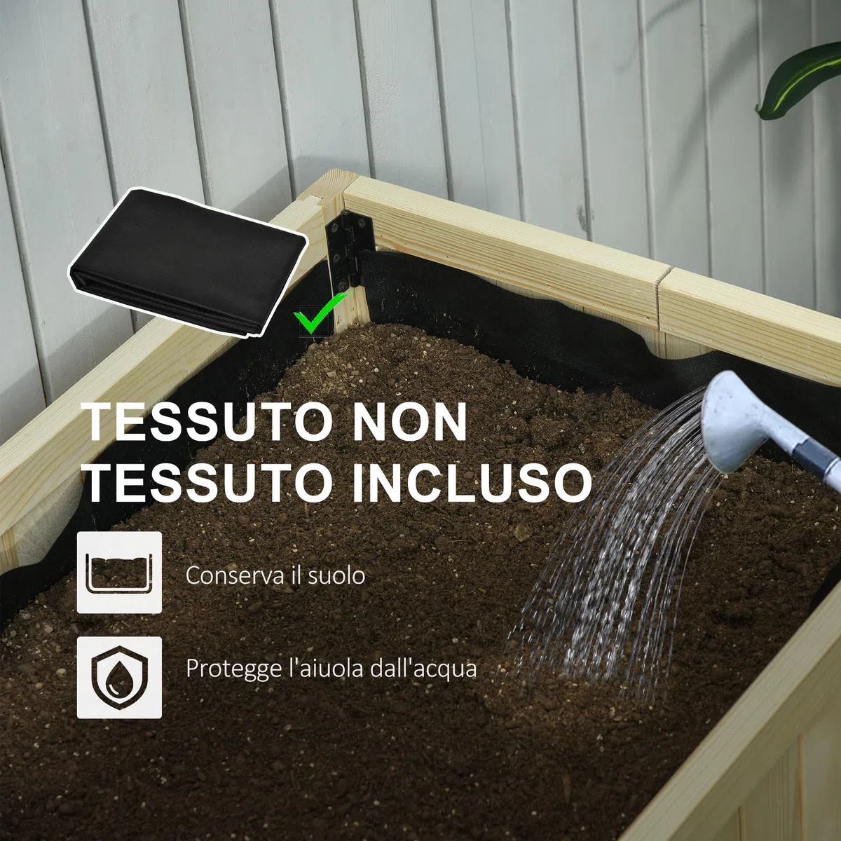 Outsunny Letto per Orto Rialzato Pieghevole, Fioriera da Esterno Rialzata in Abete con 4 Fori di Drenaggio, per Giardino Terrazza Balcone, 115x56x76 cm, Color Legno