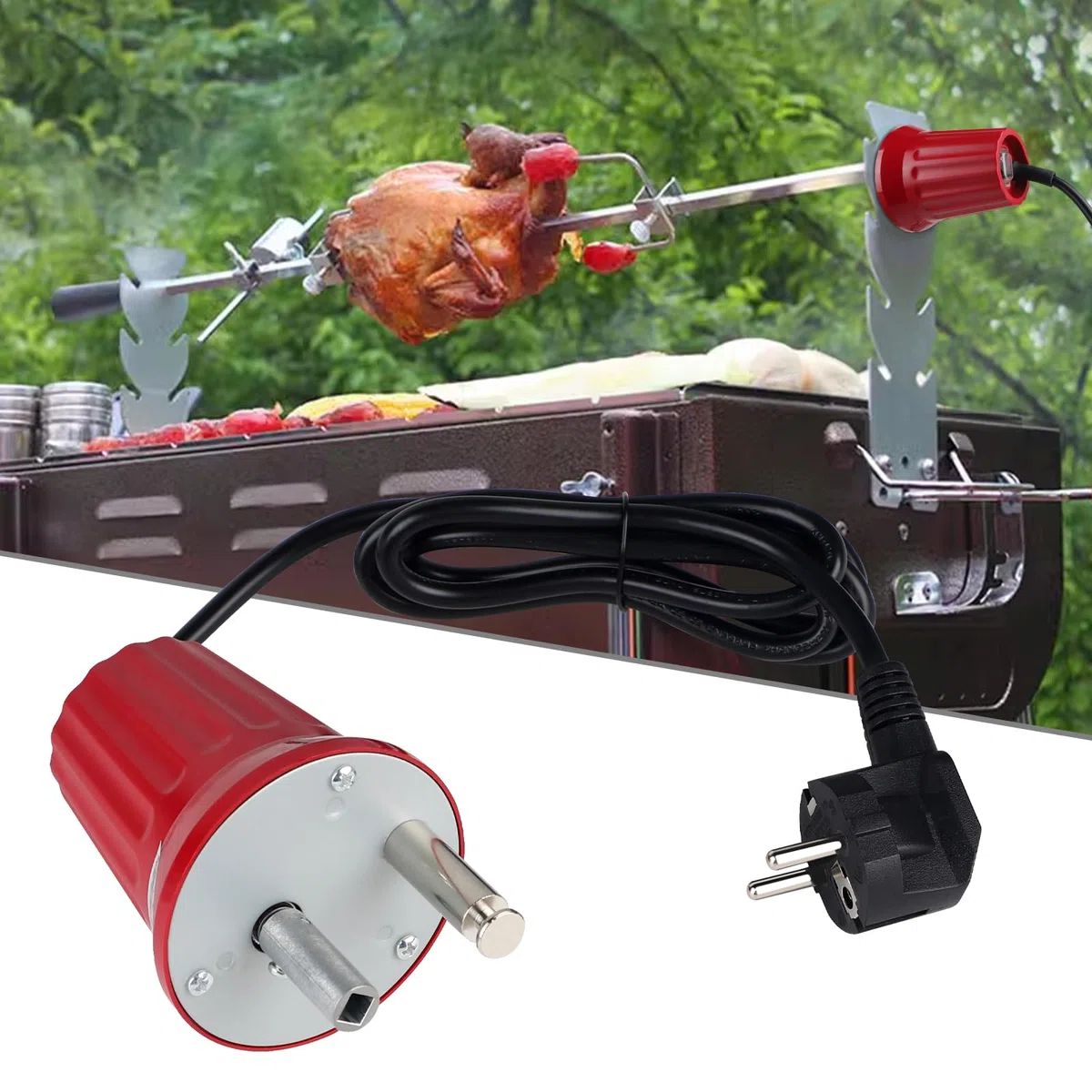 EXLECO Motore Girarrosto per Barbecue Motorino DC 220V 230V 240V Griglia Elettrica Barbecue Macchina Elettrico Grill Rotator per Grillen Portatile Moteur Casa Accessori per Barbecue Rosso