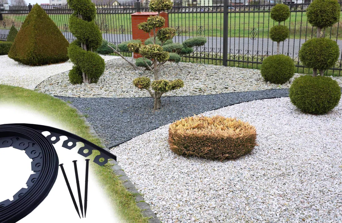 Bordo da Giardino in plastica, 4cm di Altezza - Nero 50 Metri + 150 Chiodi di Fissaggio