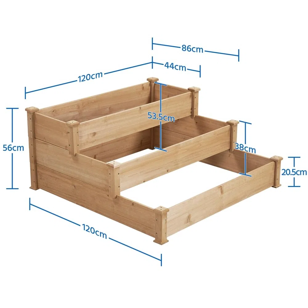 Yaheetech Letto Orto Rialzato da Giardino Etserno Interno Grande a 3 Livelli Aiuola Rialzata Vasca per Piante in Legno 120 x 120 x 56 cm Marrone Chiaro