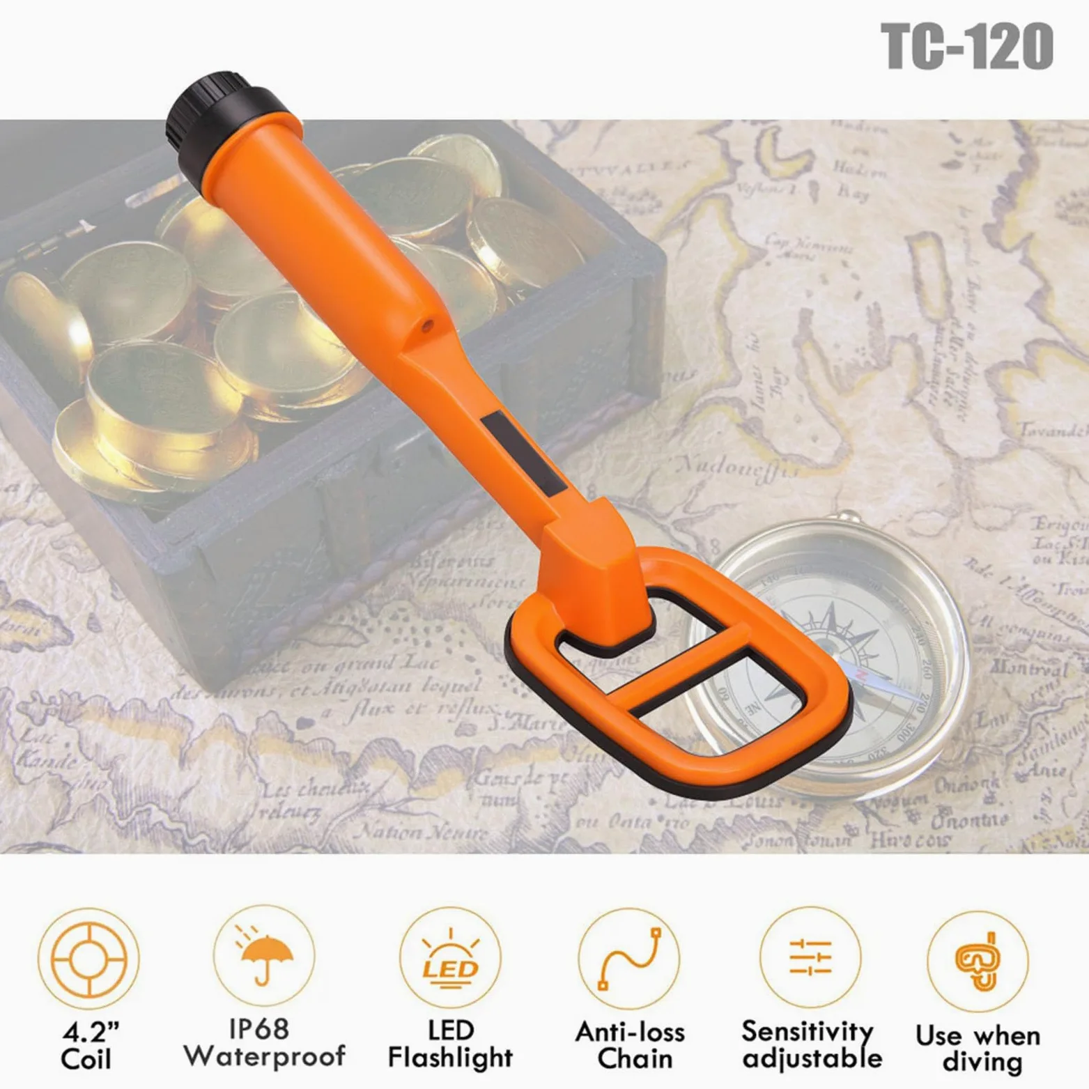 Metal Detector subacqueo manuale, metal detector impermeabile 9,84 piedi per adulti, rilevatore oro leggero con LED e indicatore di alimentazione