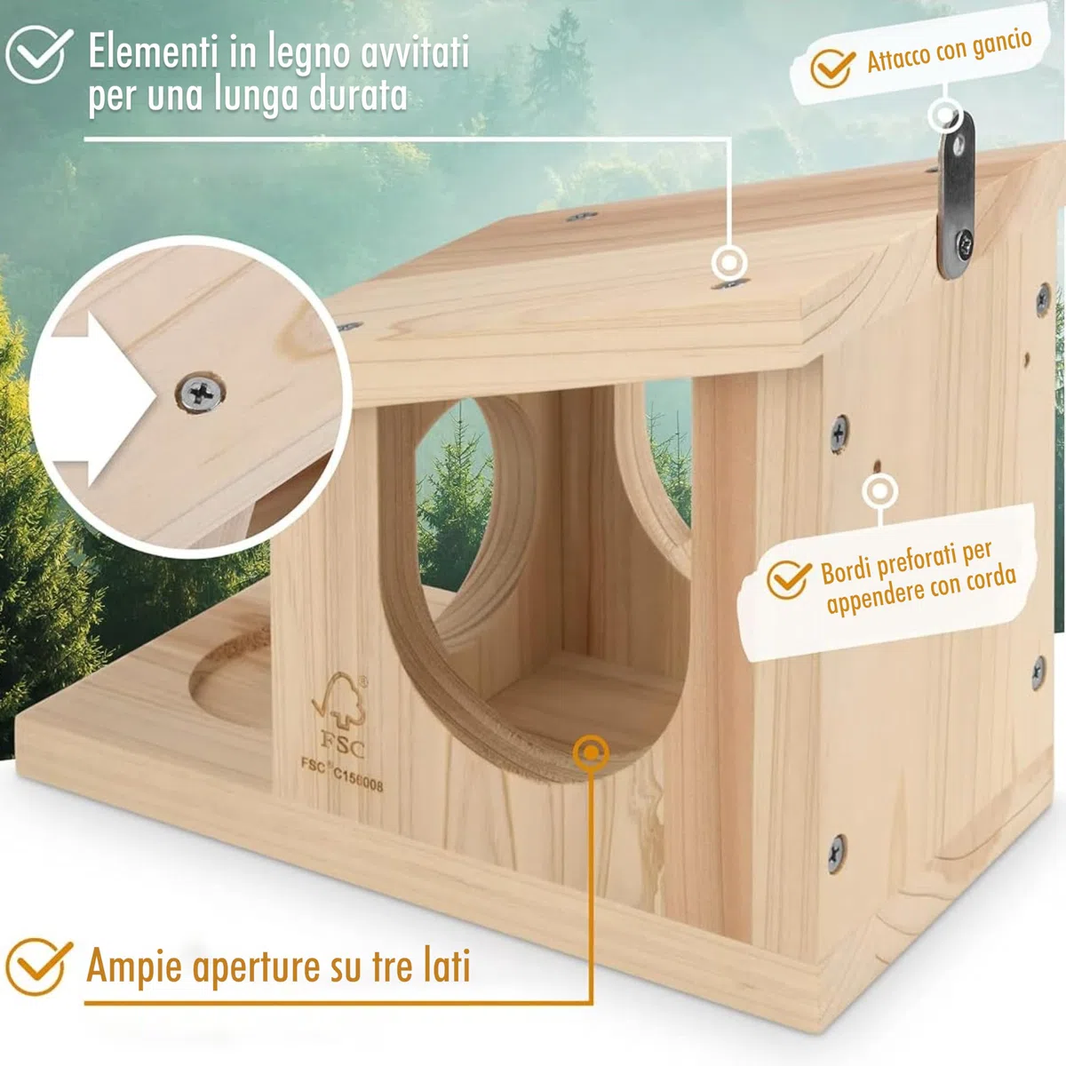 Görges Markenwelt Naturale Mangiatoia per Scoiattoli, da Appendere - Casa di Scoiattolo e Nido - Resistente alle Intemperie Mangiatoia per Giardino - Legno Naturale - Ecologico per Scoiattoli