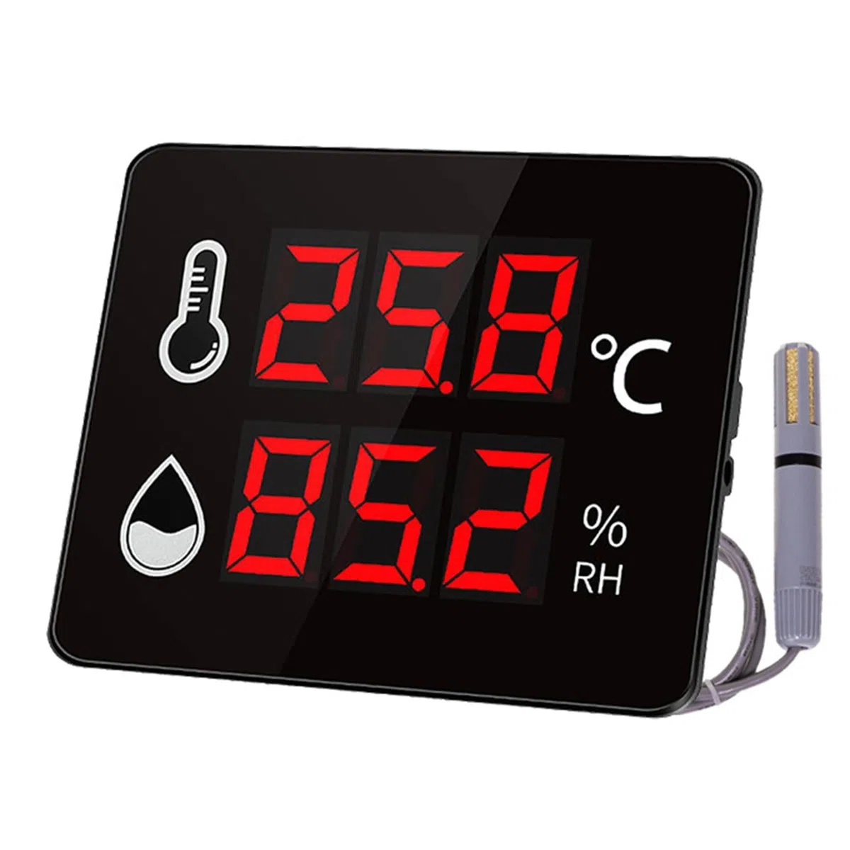 Termometro Digitale, -40-100 ℃ 0-99% di Temperatura e umidità RH, con sensore, Staffa, Display a Grande Schermo a LED ad Alta Definizione, Adatto per Interno, Esterno, Industriale, Serra
