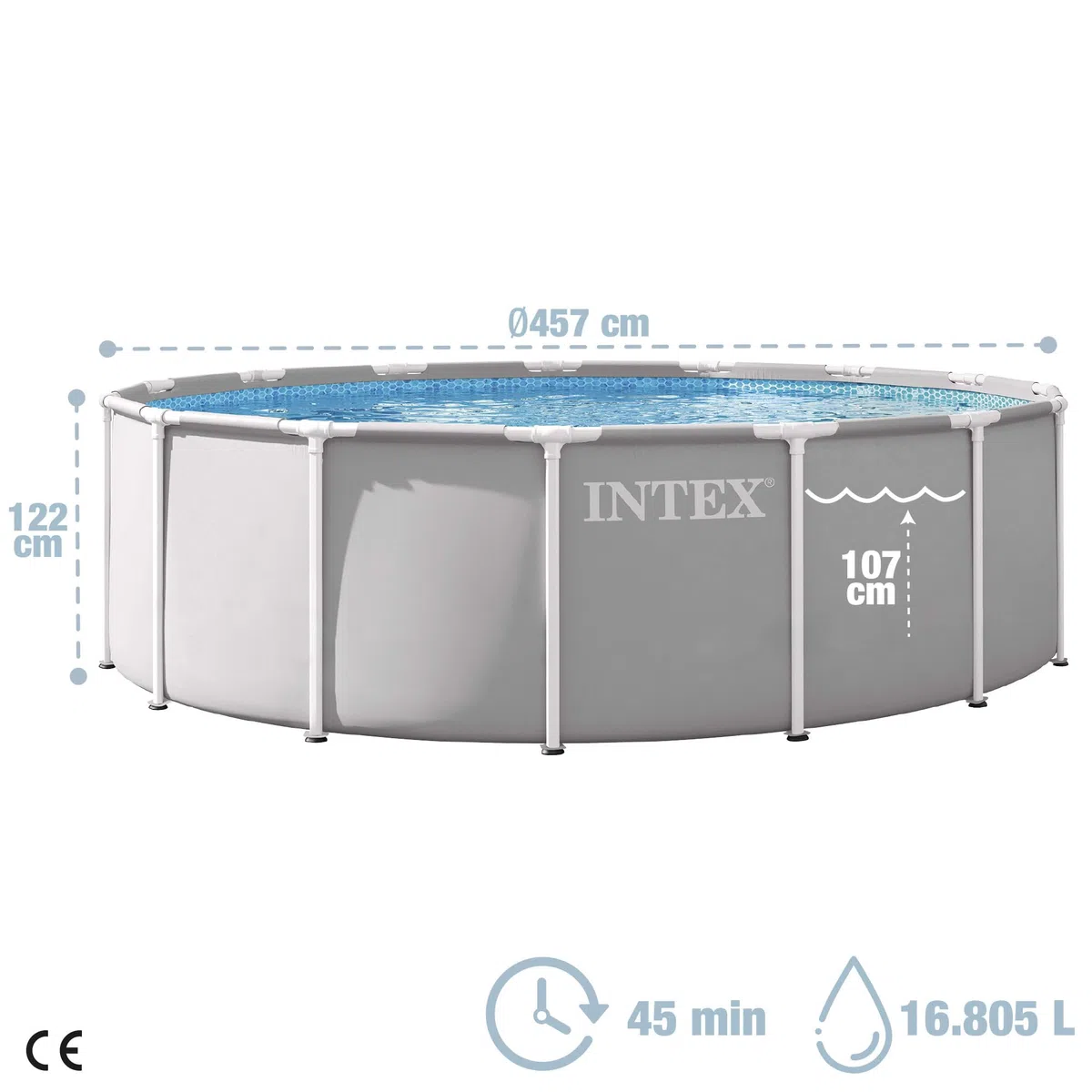 Intex 26726ND 4.57m x 1.22m Prism Frame Premium Pool Set (Includes Filter Pump, Safety Ladder, Ground Cloth, Pool Cover)