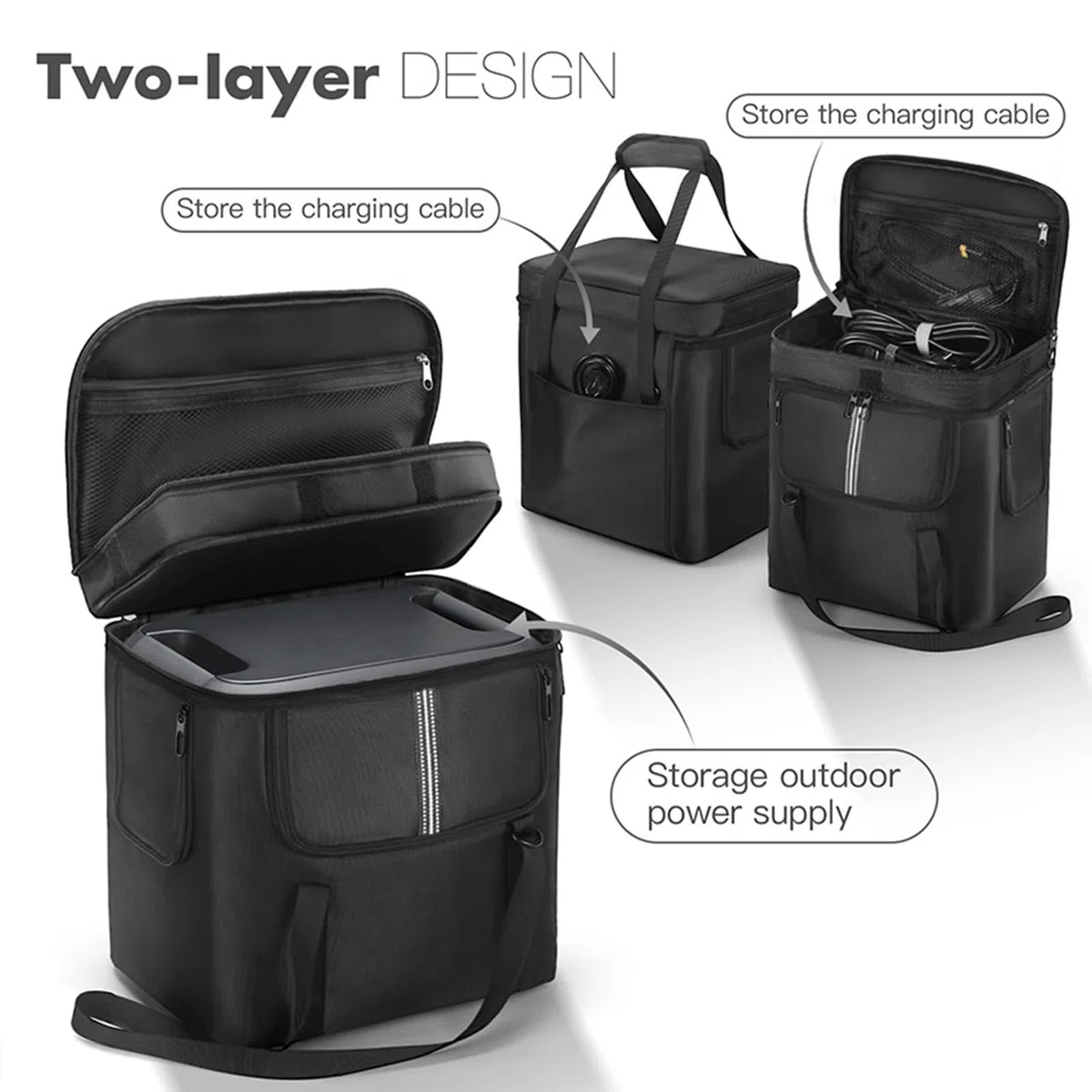 Custodia da trasporto compatibile con centrali elettriche portatili BLUETTI AC180, custodia da viaggio per esterni con cerniera laterale, tasche a due strati per cavo di ricarica e accessori