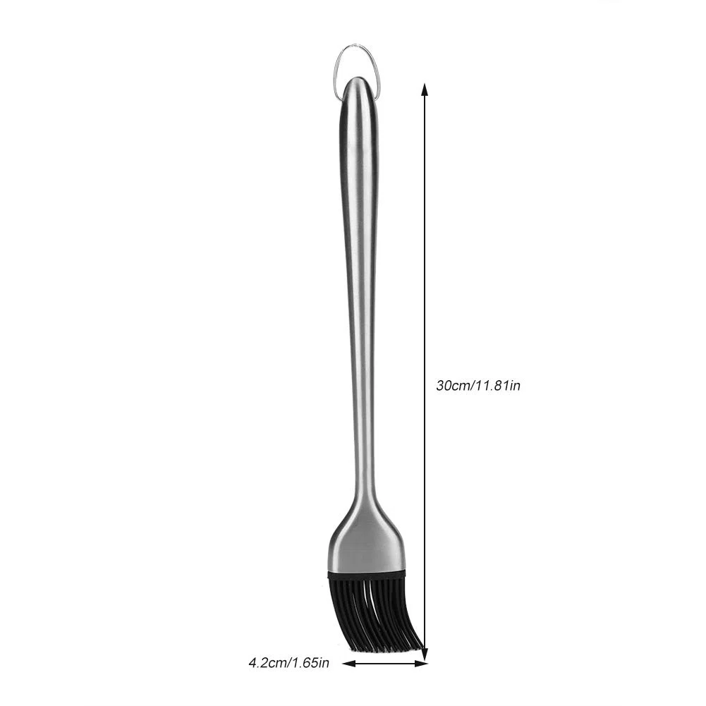 Spazzola per Olio per Barbecue Resistente Calore Testina in Silicone Pennelli per Pasticceria Strumento per Arrostire con Maniglia in Acciaio Inossidabile per BBQ Cottura Forno Cucinando(30cm)