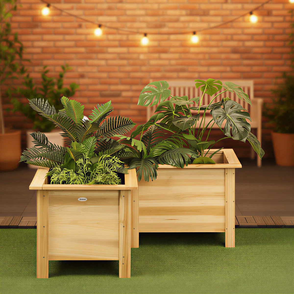 Outsunny Fioriera rialzata in legno a forma di L con tessuto non tessuto vaso esterno orto urbano per colture di piante e fiori per terrazza giardino 120 x 120 x 50 cm naturale