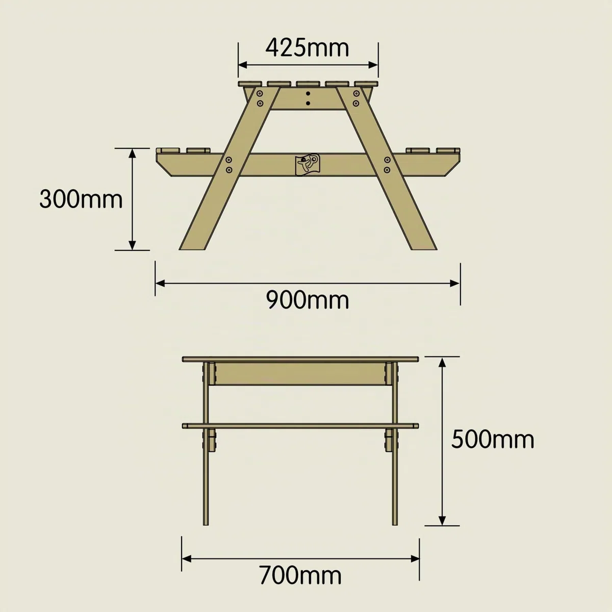 TP Toys Tavolo da Picnic forestale in Legno FSC – 90 x 70 x 50 cm – Tavolo e panchine per Bambini dai 18 Mesi – Area Giochi e Pranzo all'aperto – Facile da Montare